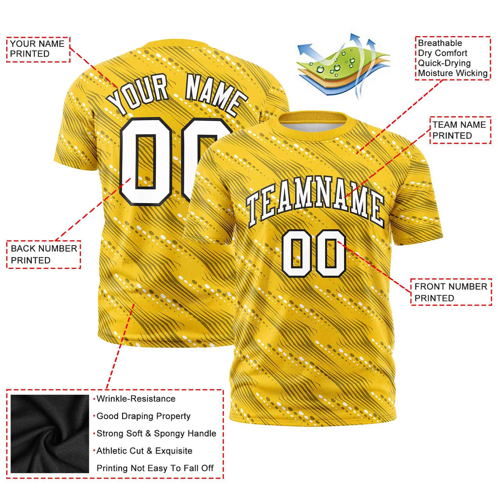 Custom Gold01 Black-White Personalized Dotted Line Graffiti Pattern Performance T-Shirt