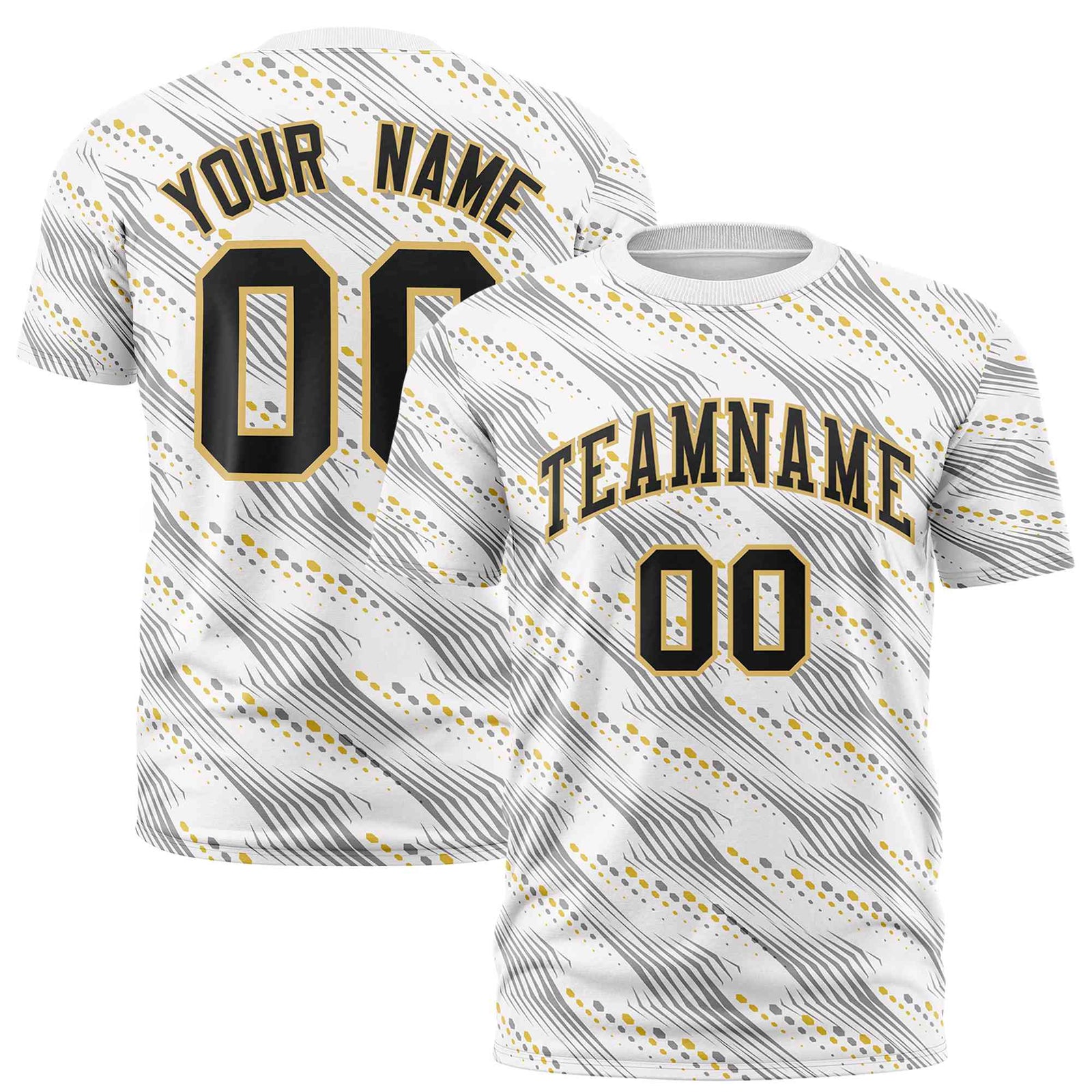 Custom White Black-Old Gold Personalized Dotted Line Graffiti Pattern Performance T-Shirt