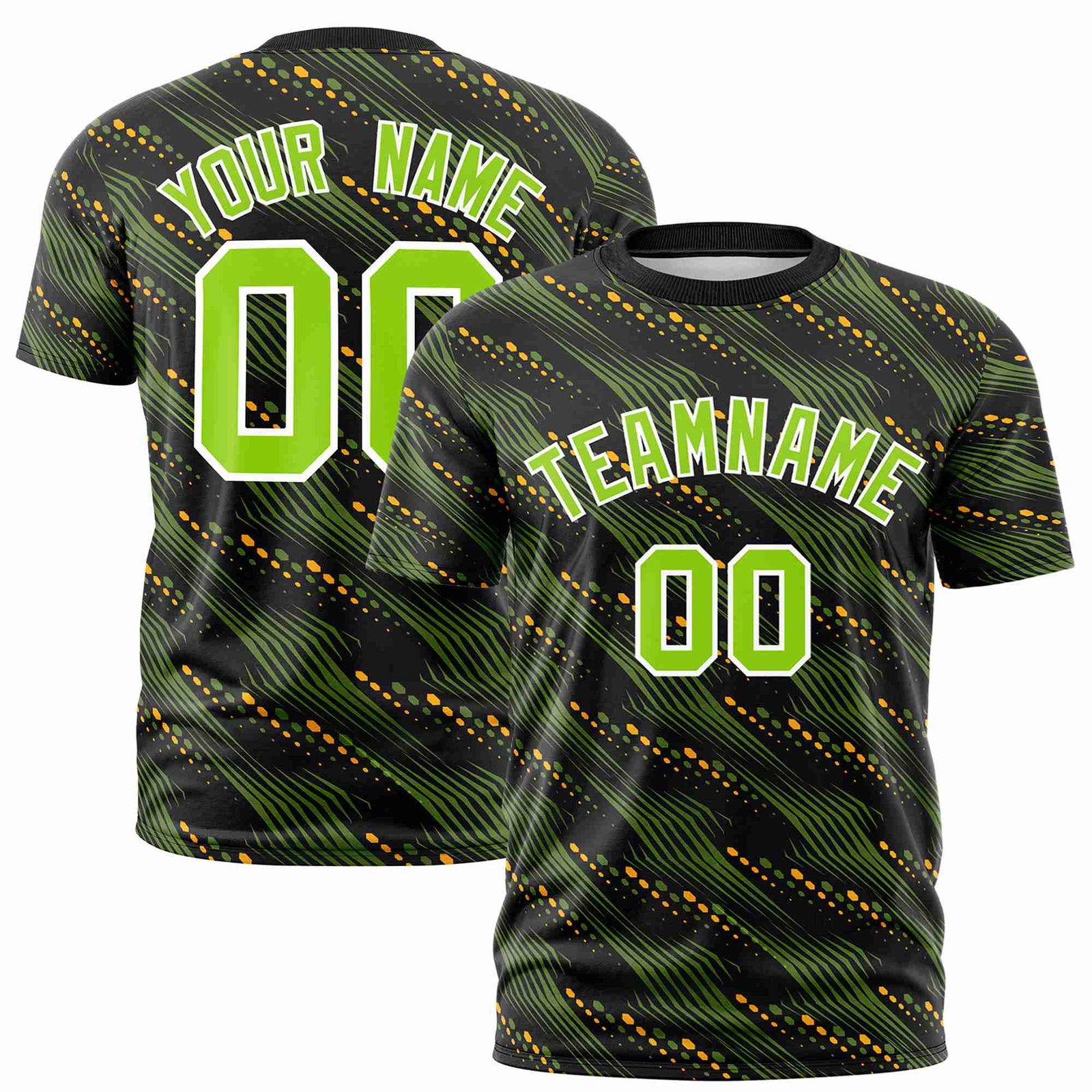 Custom Navy Neon Green Personalized Dotted Line Graffiti Pattern Performance T-Shirt