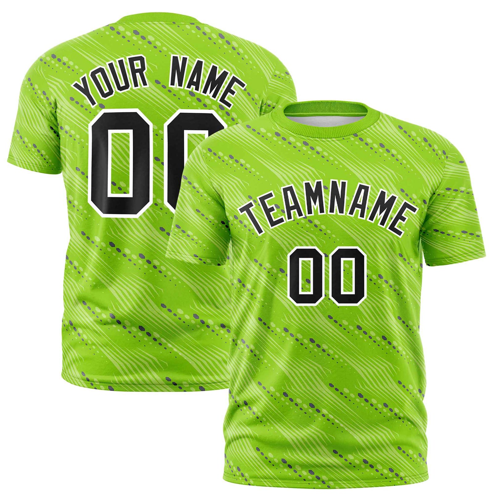 Custom Neon Green Navy Personalized Dotted Line Graffiti Pattern Performance T-Shirt