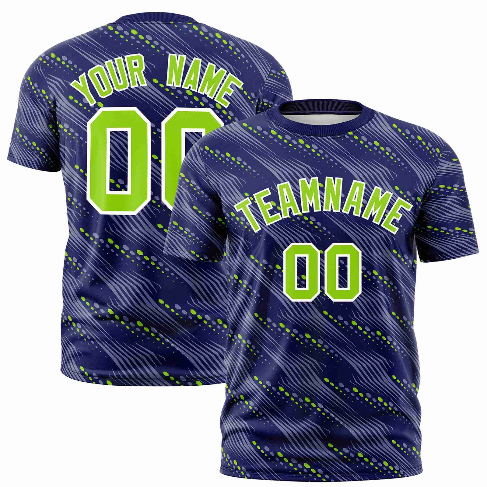Custom Purple Neon Green Personalized Dotted Line Graffiti Pattern Performance T-Shirt