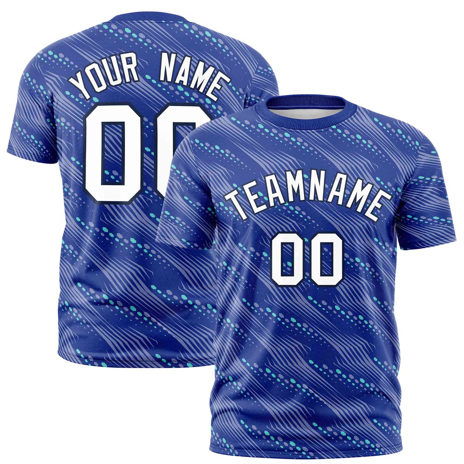 Custom Royal Blue Aqua Personalized Dotted Line Graffiti Pattern Performance T-Shirt