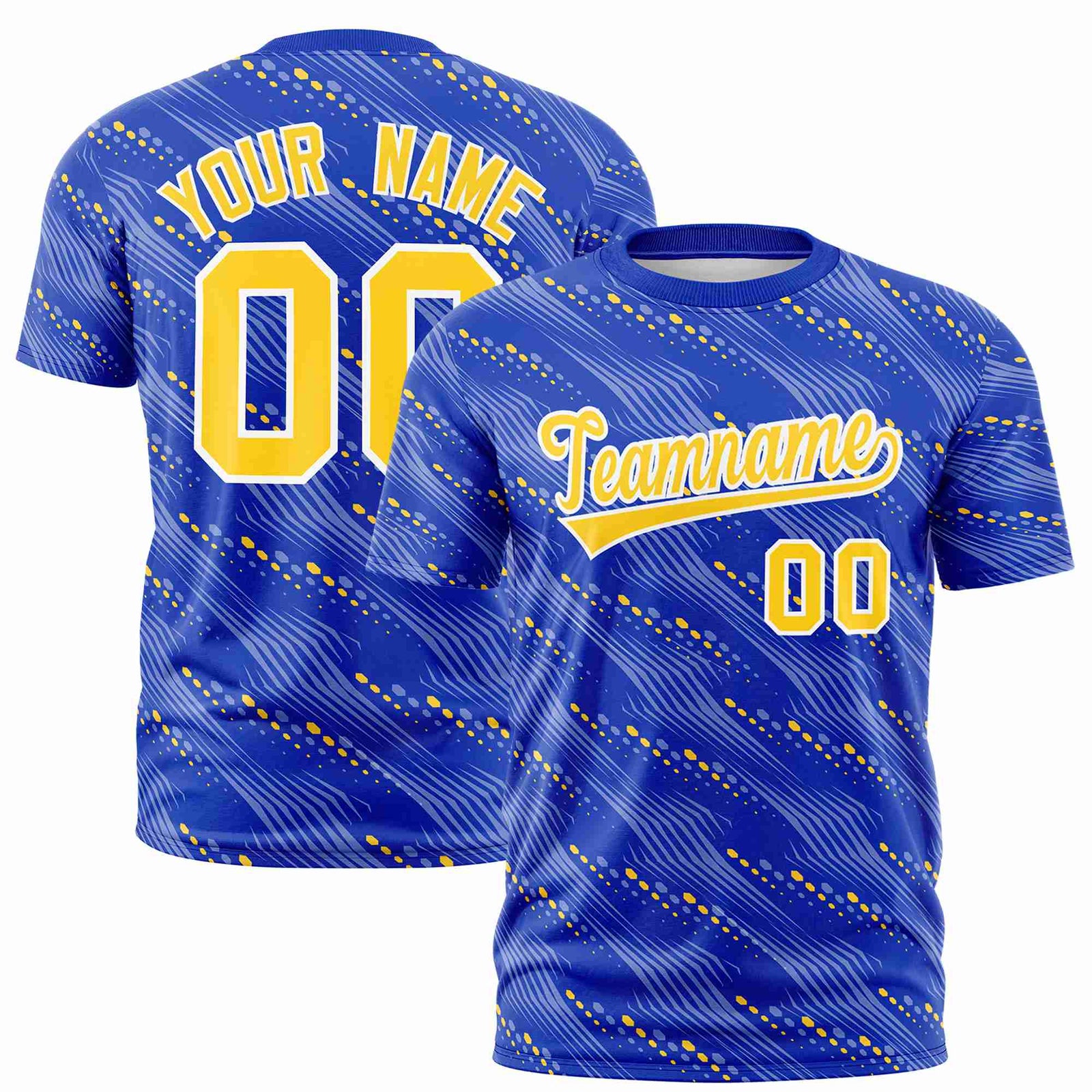Custom Royal Blue Gold01 Personalized Dotted Line Graffiti Pattern Performance T-Shirt