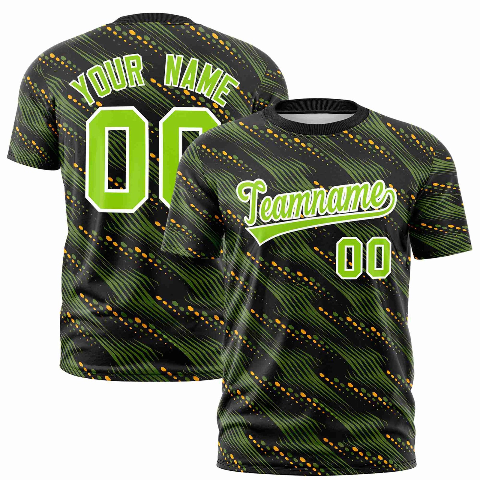 Custom Navy Neon Green Personalized Dotted Line Graffiti Pattern Performance T-Shirt