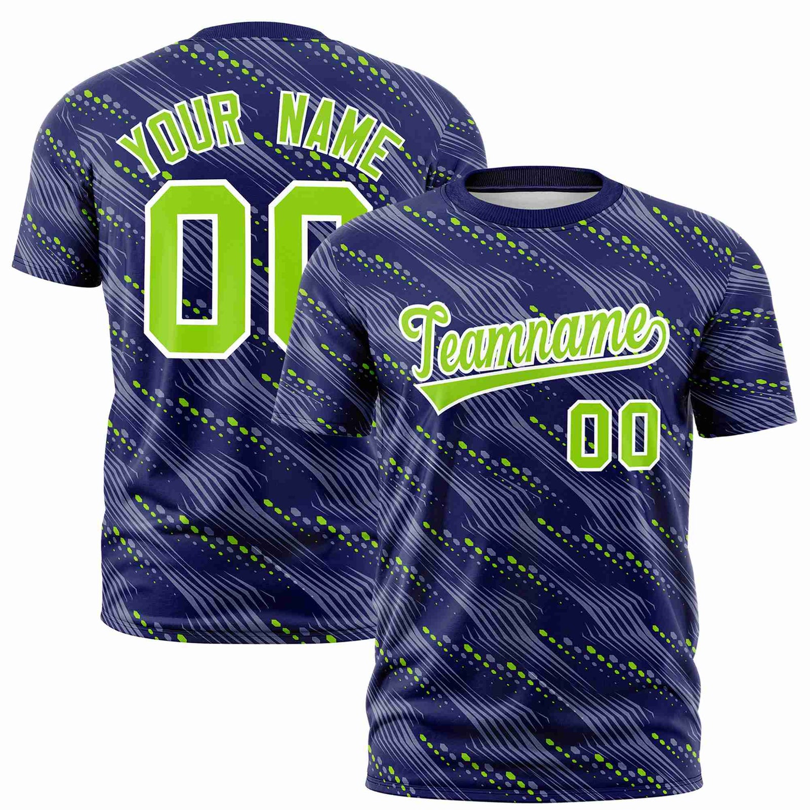 Custom Purple Neon Green Personalized Dotted Line Graffiti Pattern Performance T-Shirt