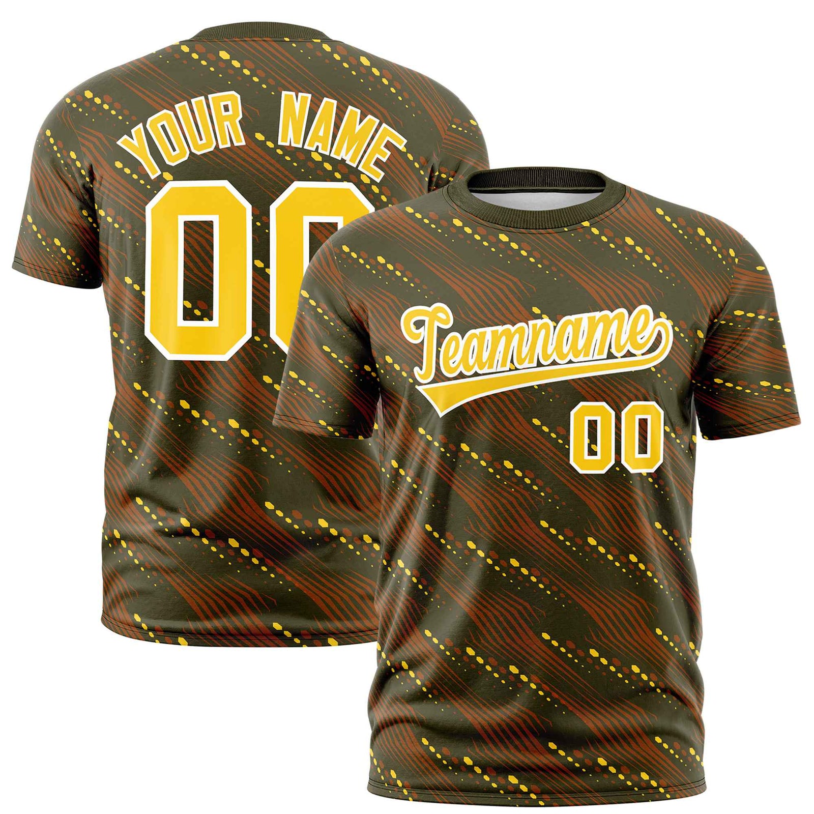 Custom Olive Orange Personalized Dotted Line Graffiti Pattern Performance T-Shirt