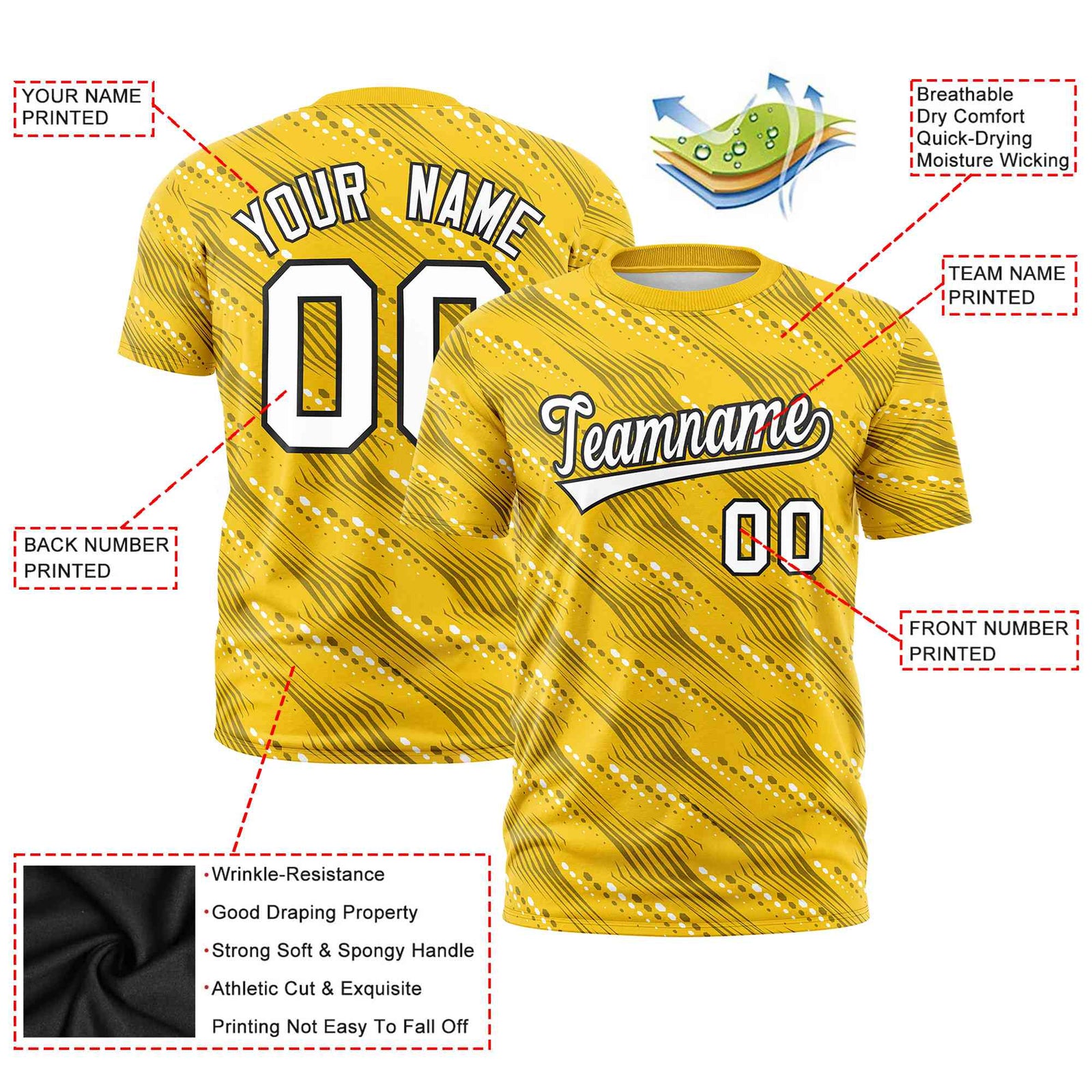 Custom Gold01 Black-White Personalized Dotted Line Graffiti Pattern Performance T-Shirt