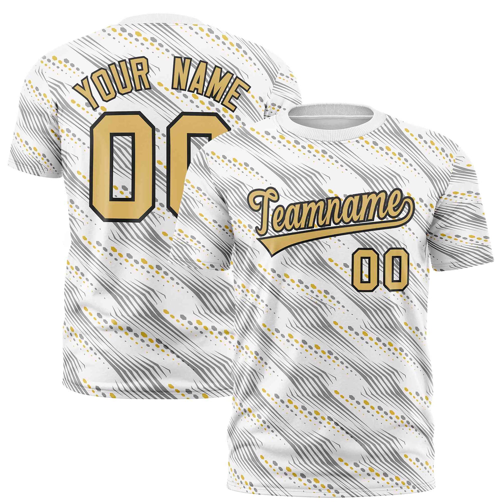 Custom White Old Gold Personalized Dotted Line Graffiti Pattern Performance T-Shirt
