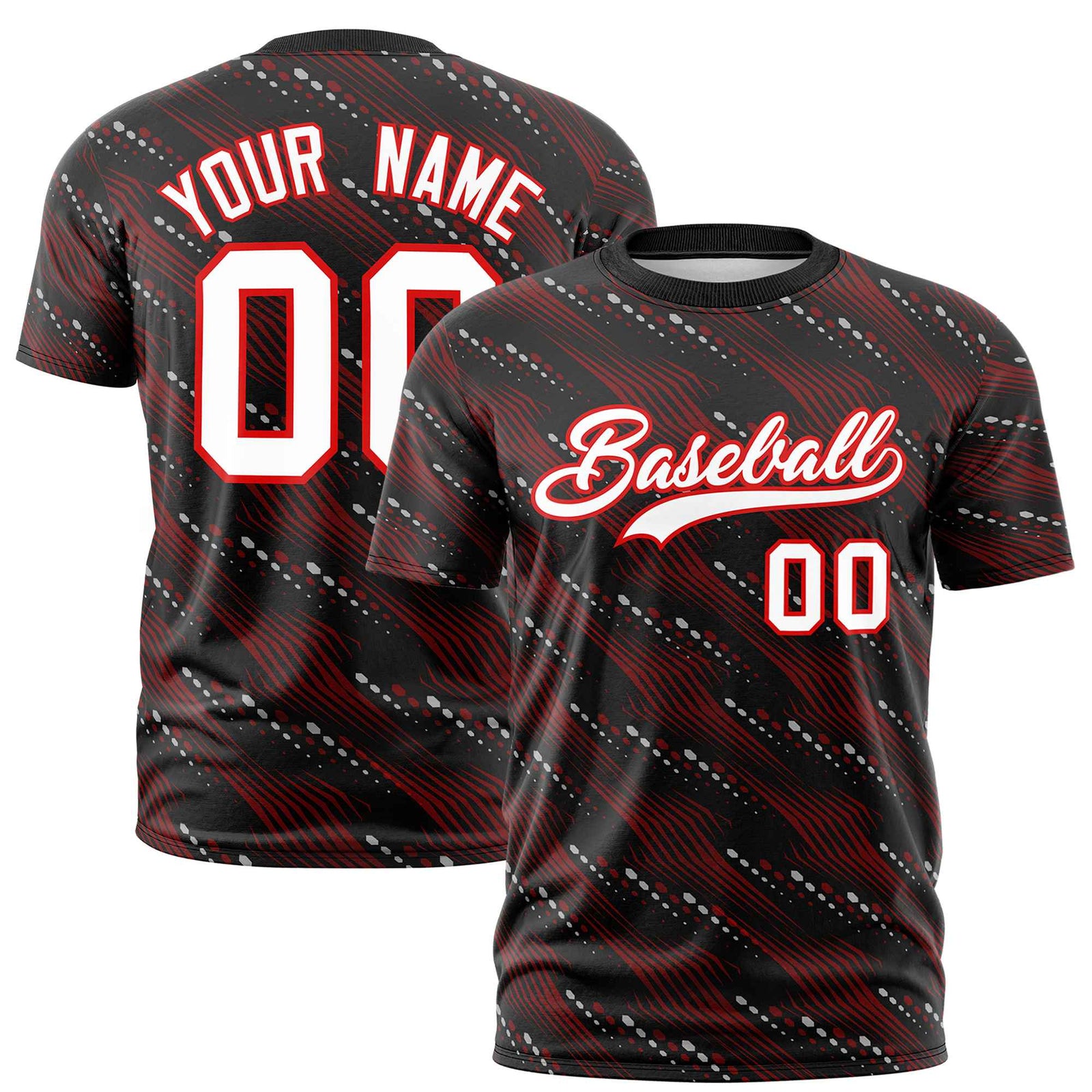 Custom Black Red-White Personalized Dotted Line Graffiti Pattern Performance T-Shirt