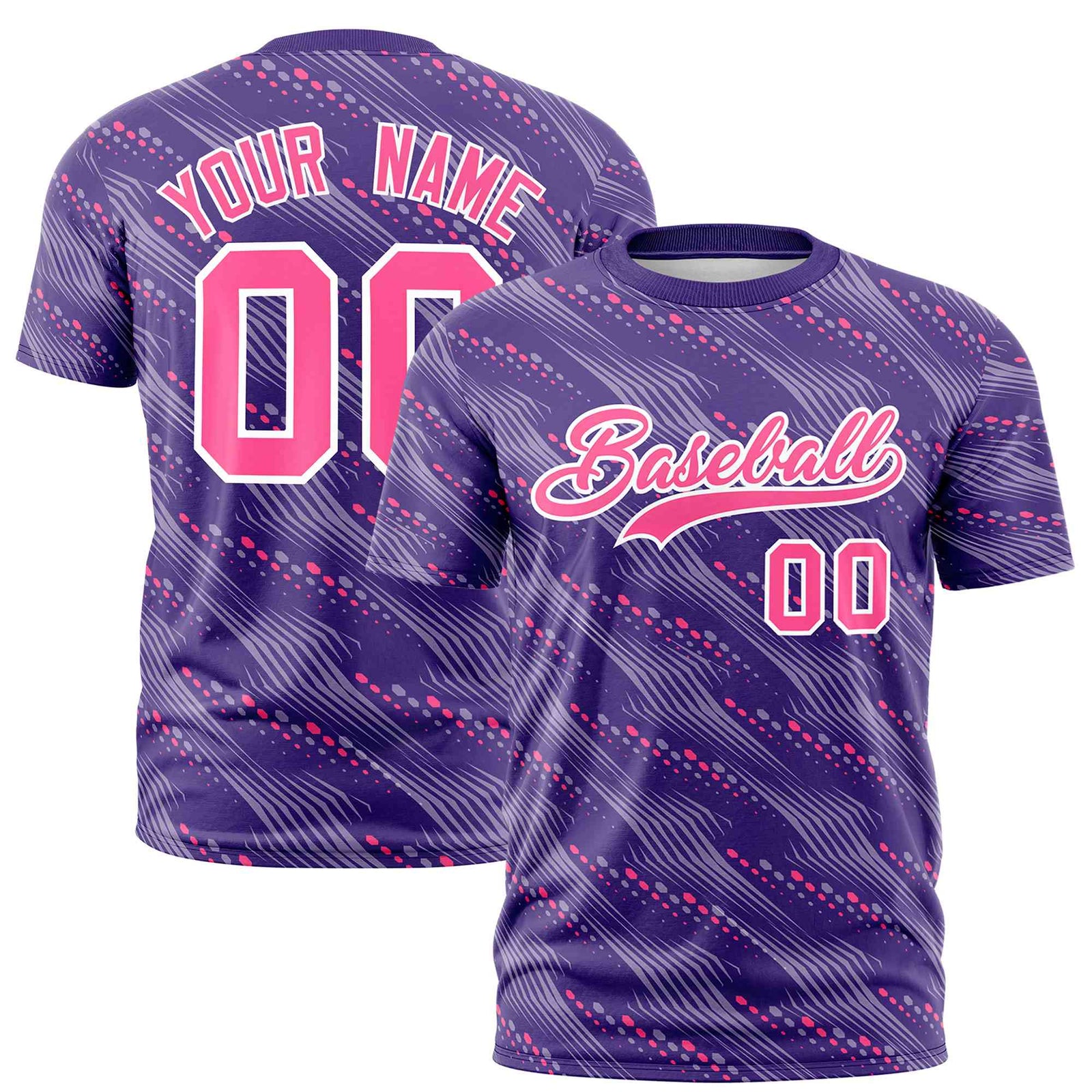 Custom Purple Pink Personalized Dotted Line Graffiti Pattern Performance T-Shirt