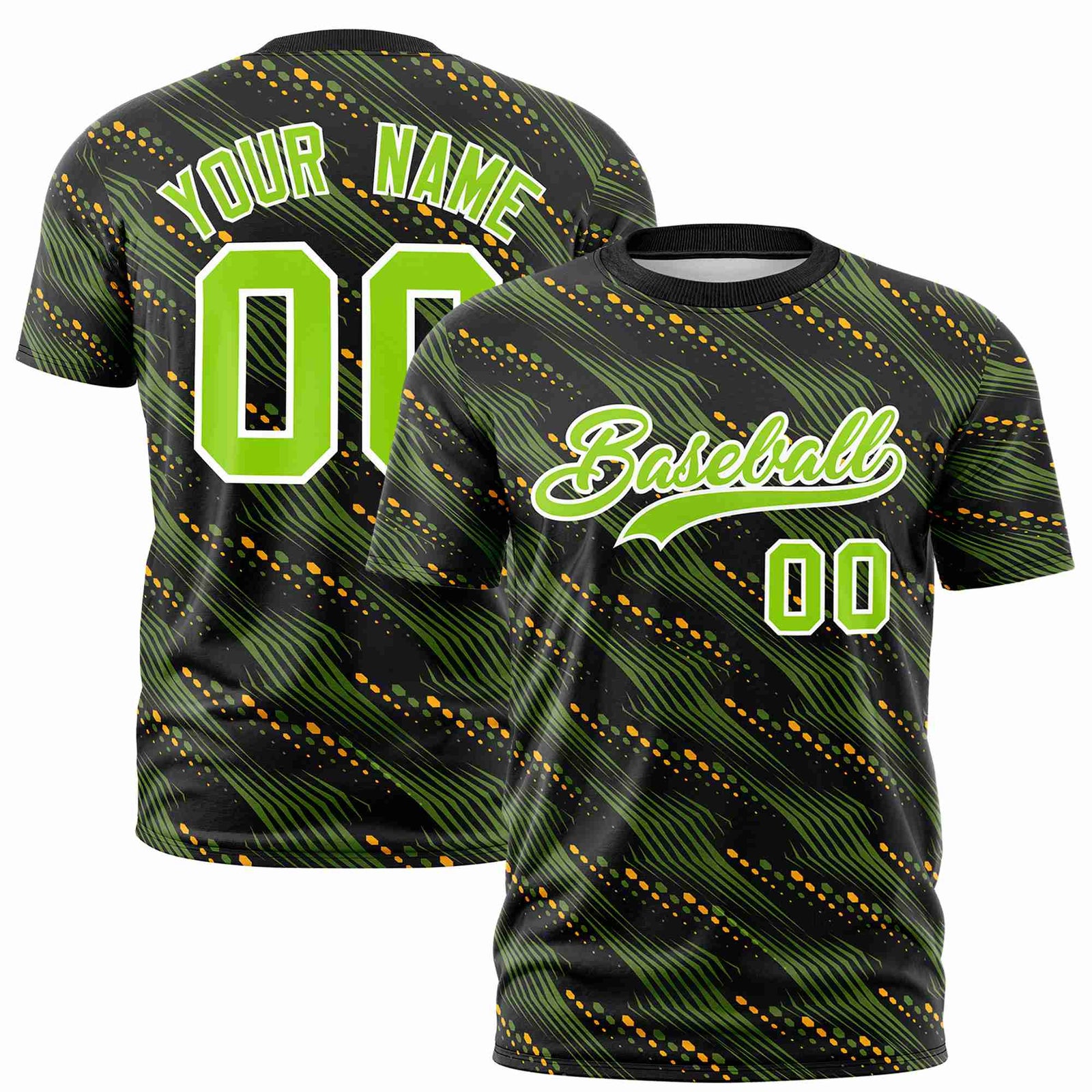 Custom Navy Neon Green Personalized Dotted Line Graffiti Pattern Performance T-Shirt