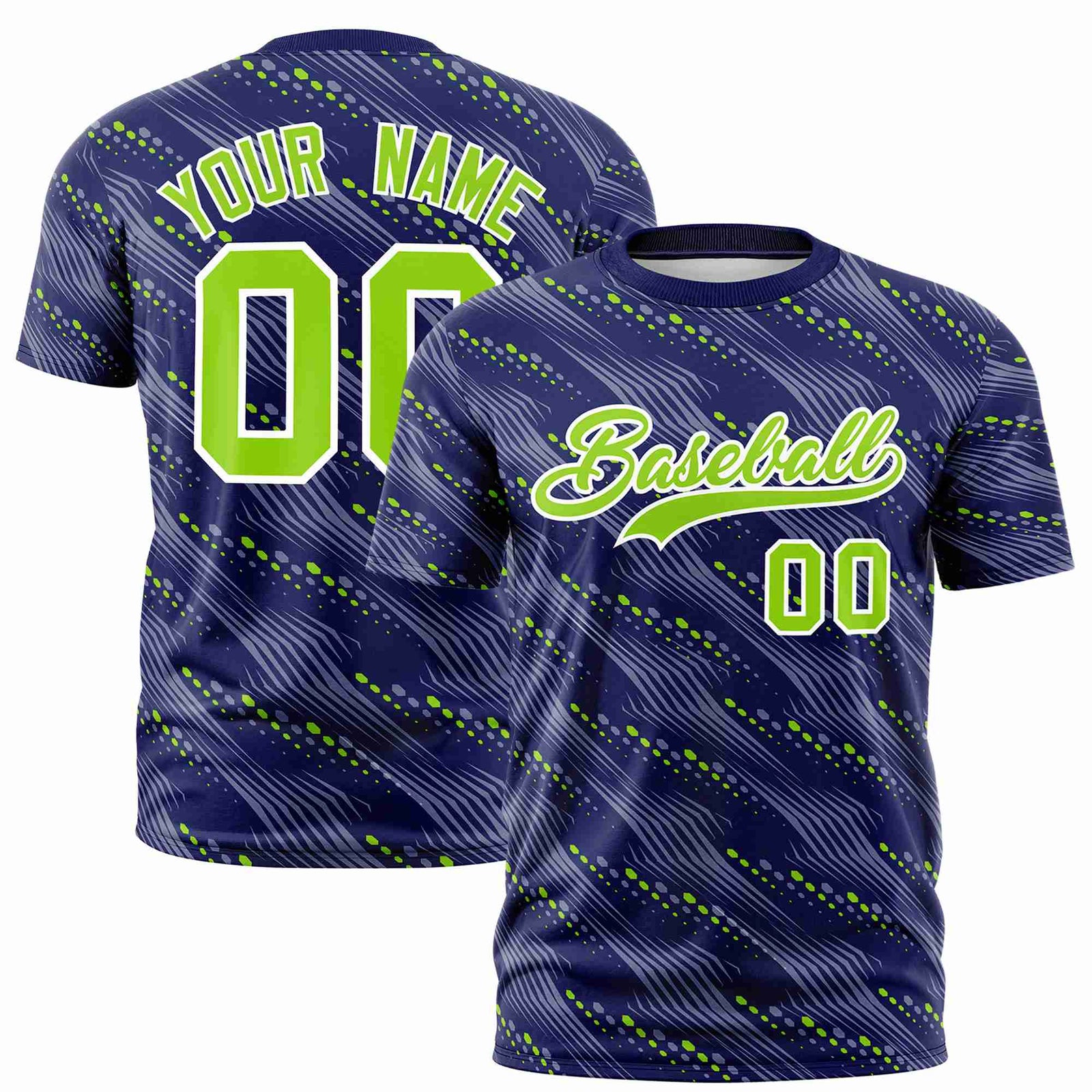 Custom Purple Neon Green Personalized Dotted Line Graffiti Pattern Performance T-Shirt