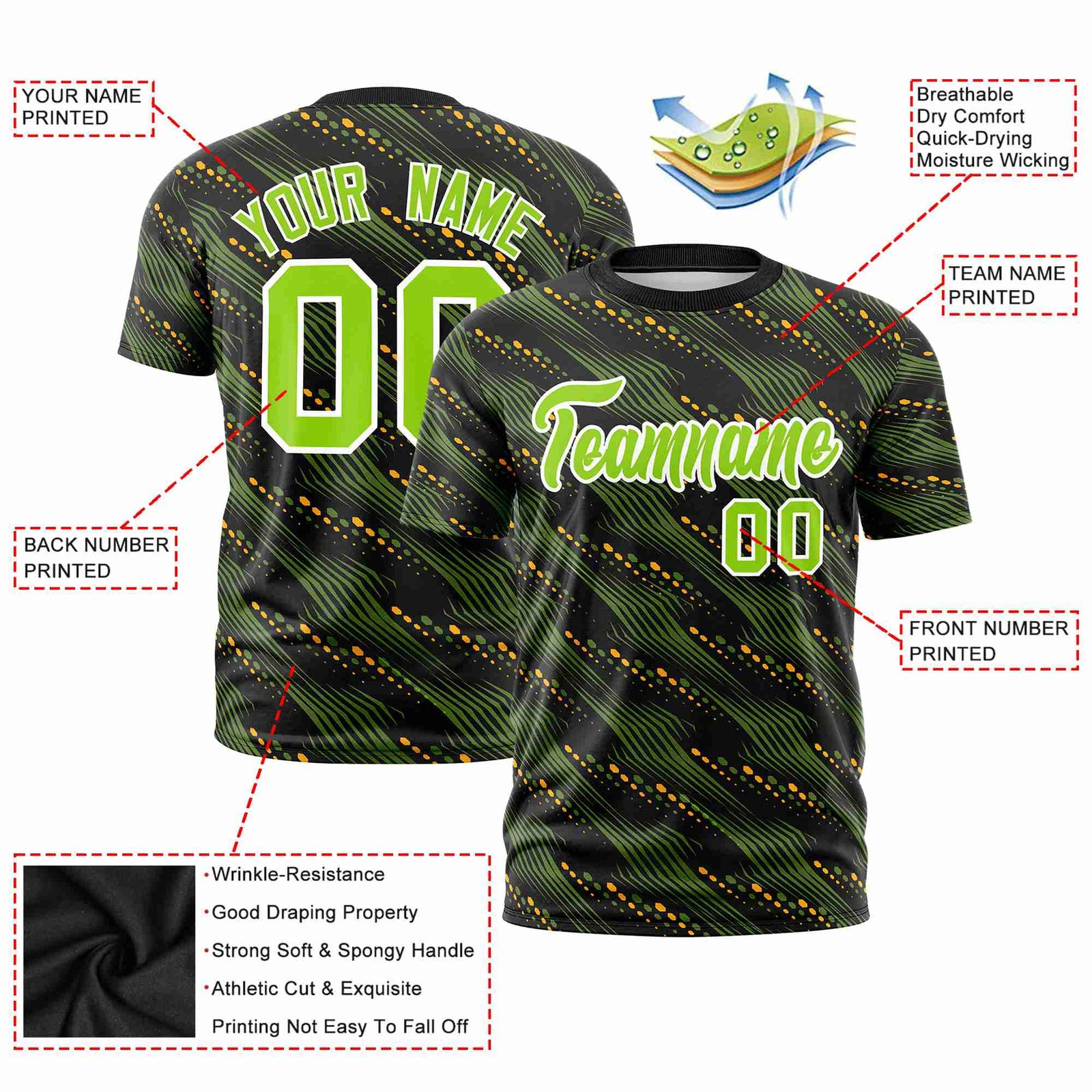 Custom Navy Neon Green Personalized Dotted Line Graffiti Pattern Performance T-Shirt