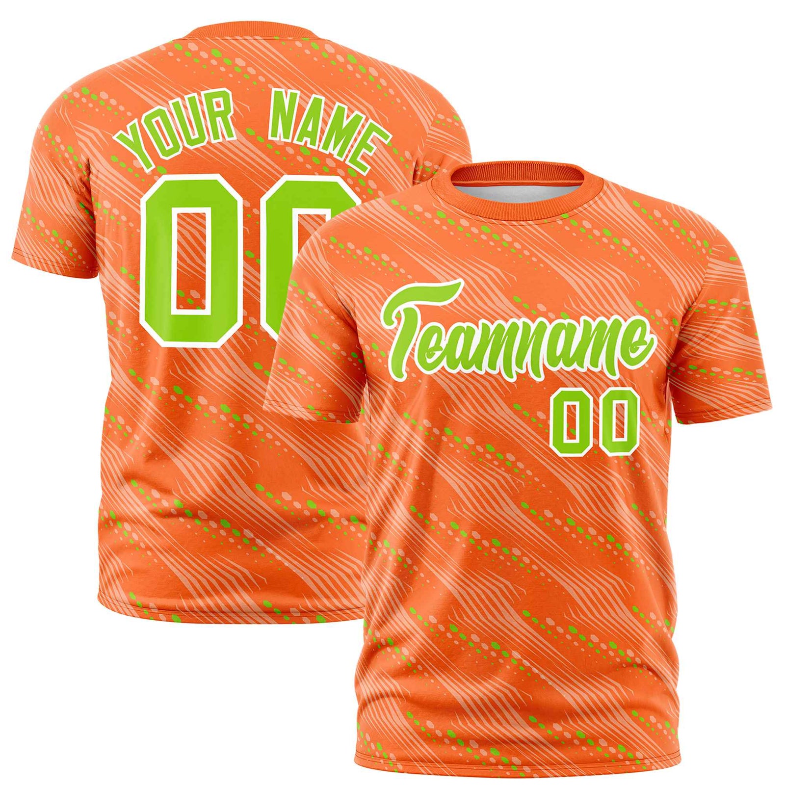 Custom Orange Neon Green Personalized Dotted Line Graffiti Pattern Performance T-Shirt