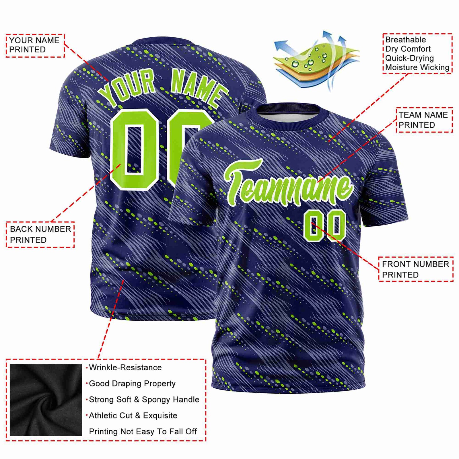 Custom Purple Neon Green Personalized Dotted Line Graffiti Pattern Performance T-Shirt