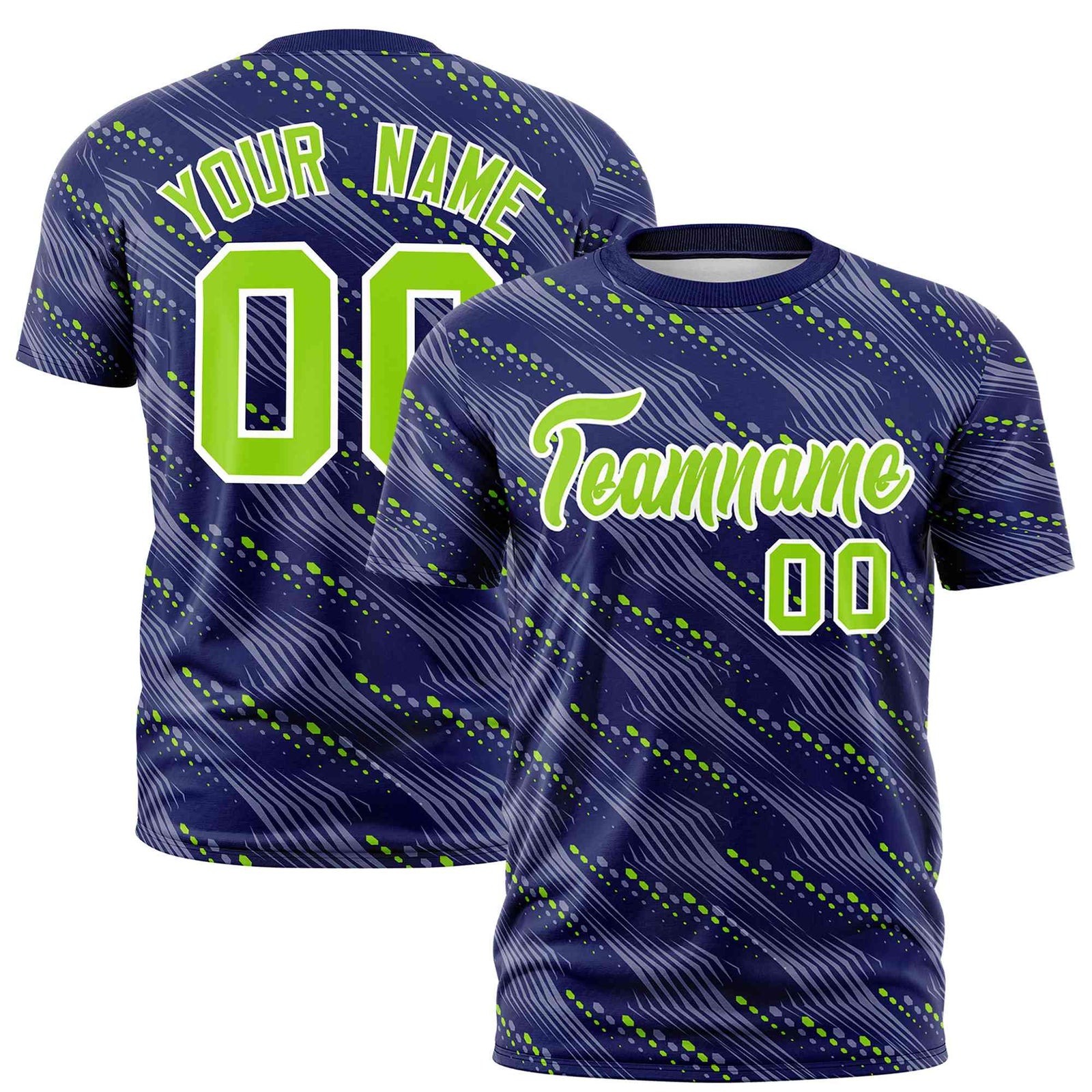 Custom Purple Neon Green Personalized Dotted Line Graffiti Pattern Performance T-Shirt