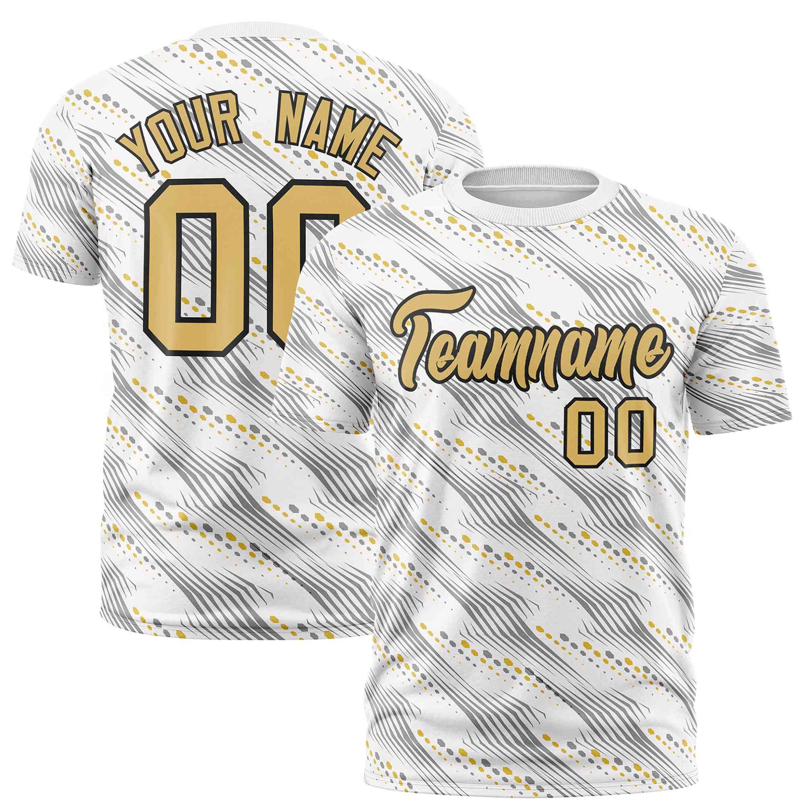 Custom White Old Gold Personalized Dotted Line Graffiti Pattern Performance T-Shirt