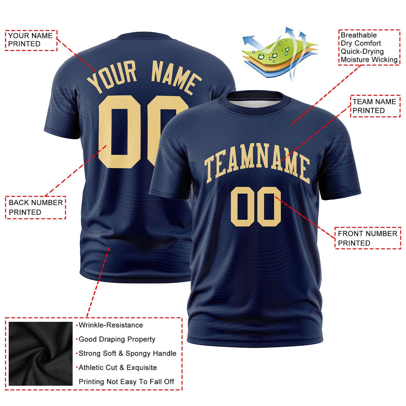 Custom Navy Old Gold Personalized High Wire Pattern Performance T-Shirt