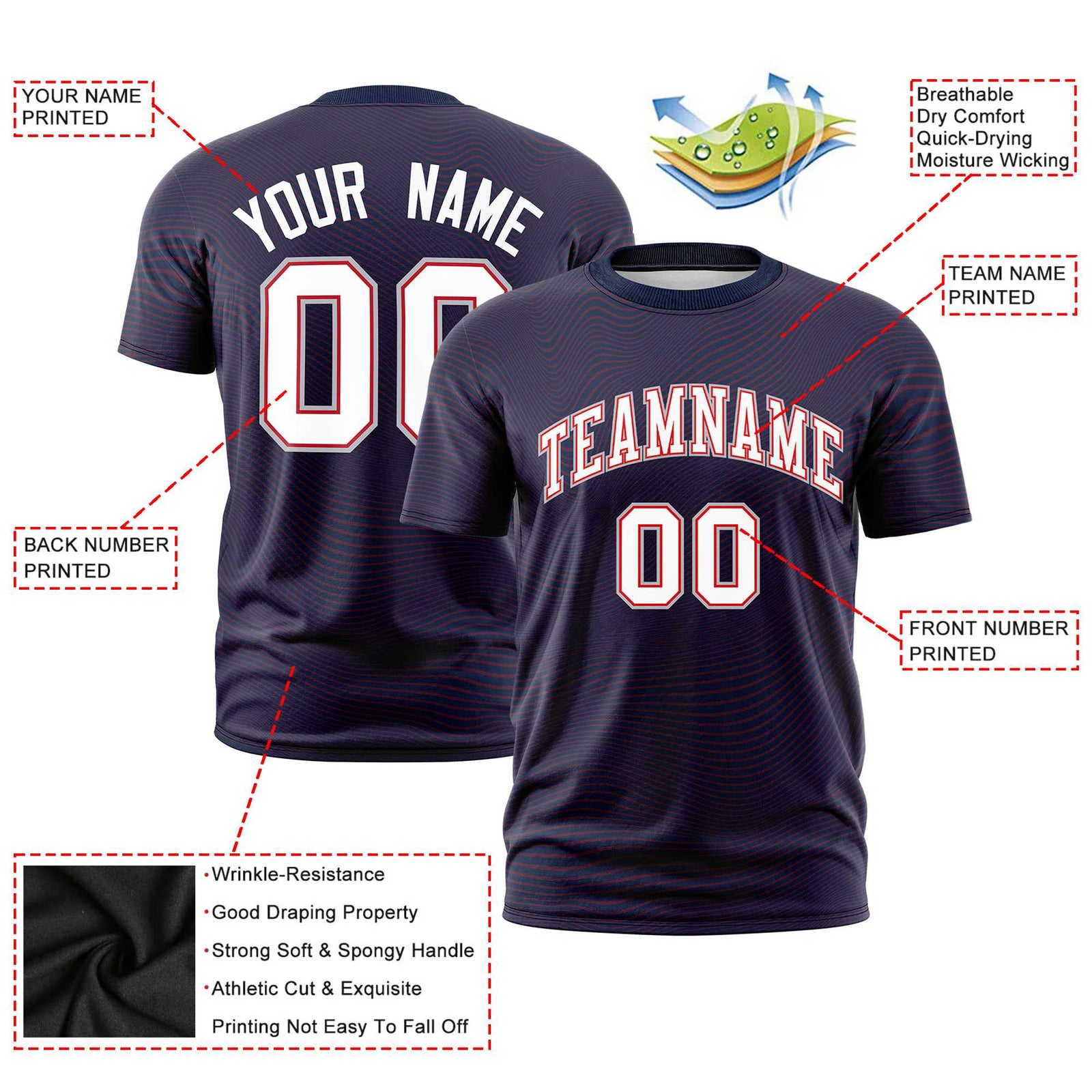 Custom Navy White Personalized High Wire Pattern Performance T-Shirt