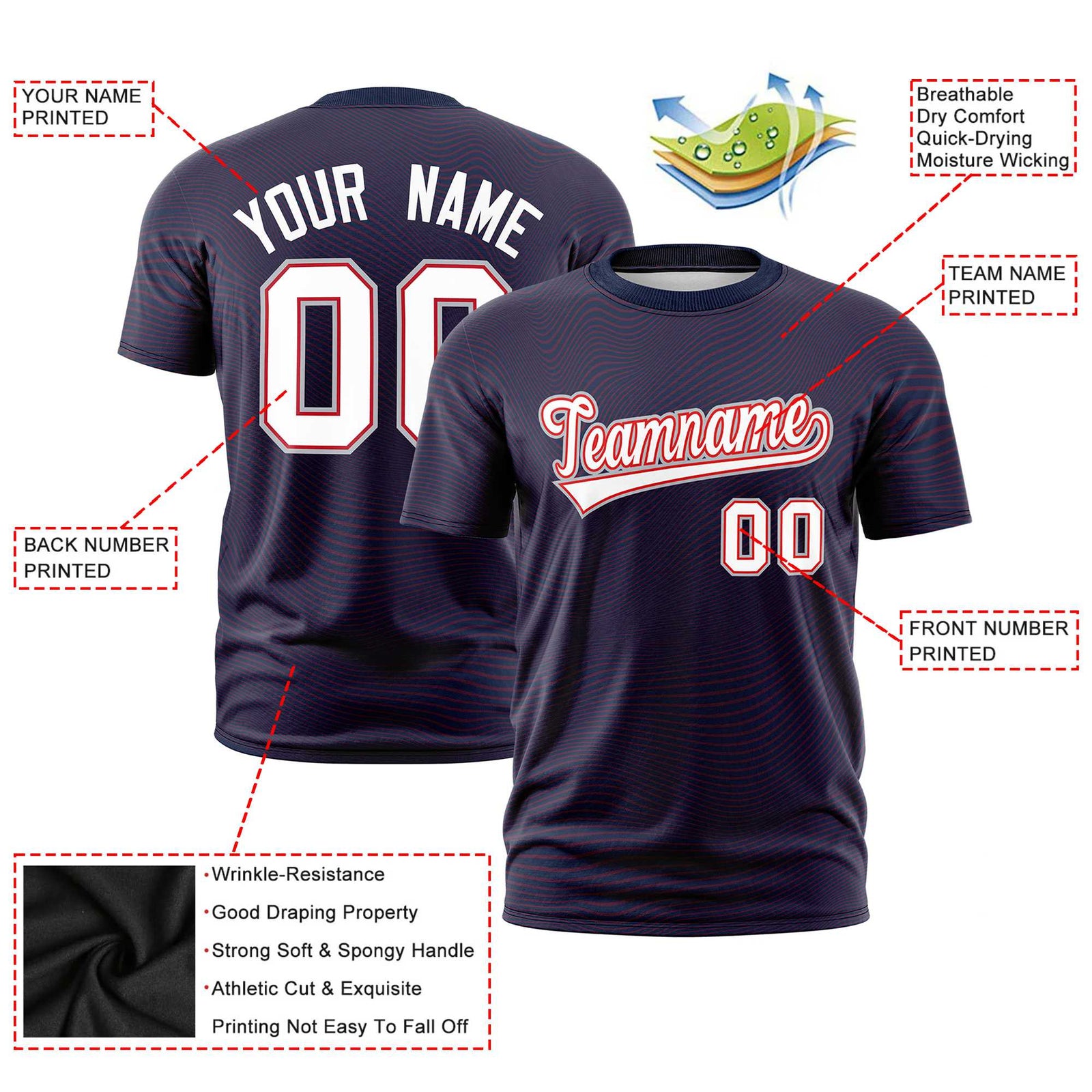 Custom Navy White Personalized High Wire Pattern Performance T-Shirt
