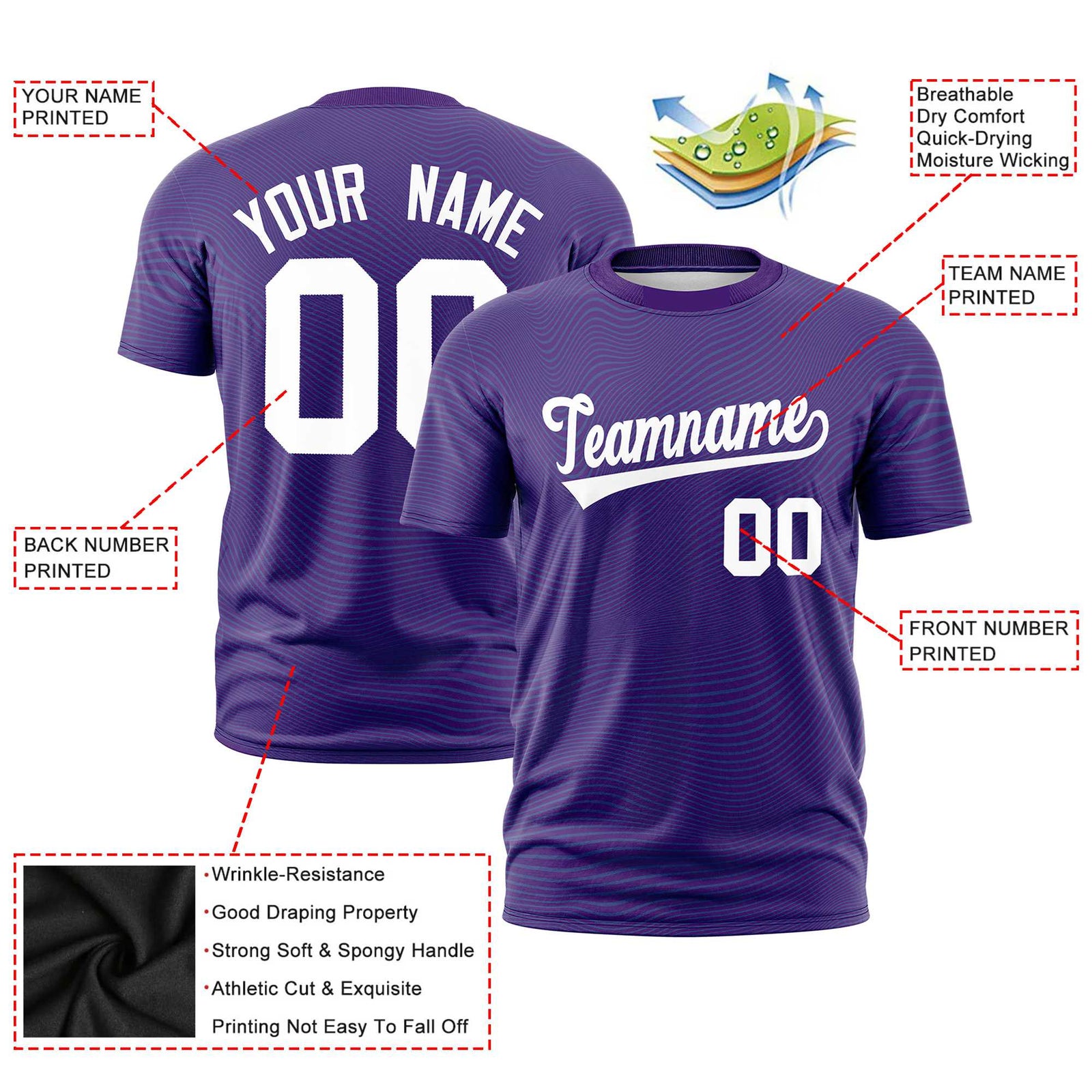 Custom Purple White Personalized High Wire Pattern Performance T-Shirt