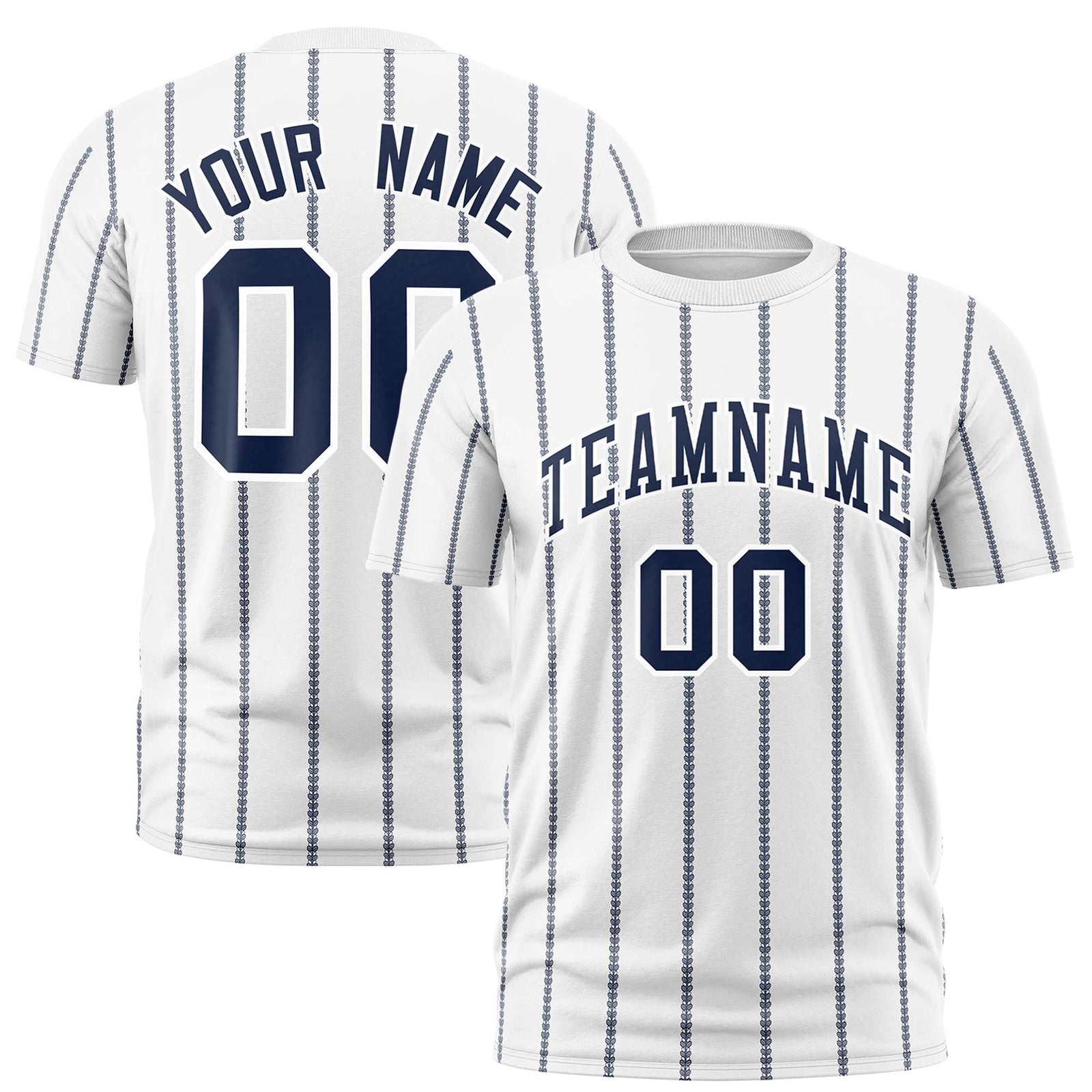 Custom White Navy Personalized Vertical Stripe Pattern Performance T-Shirt