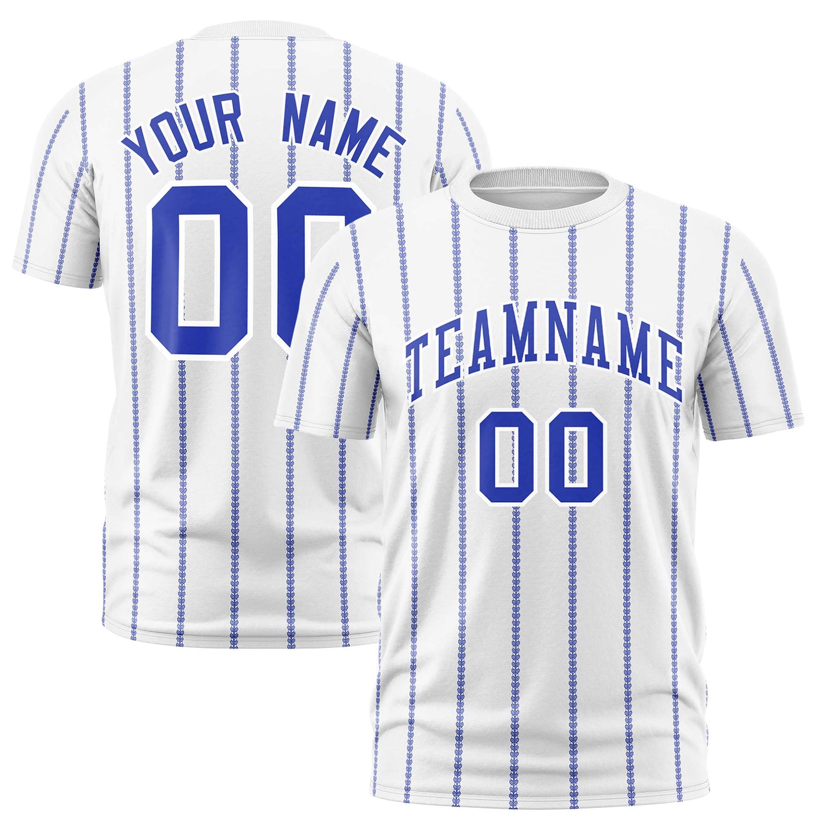 Custom White Royal Blue Personalized Vertical Stripe Pattern Performance T-Shirt