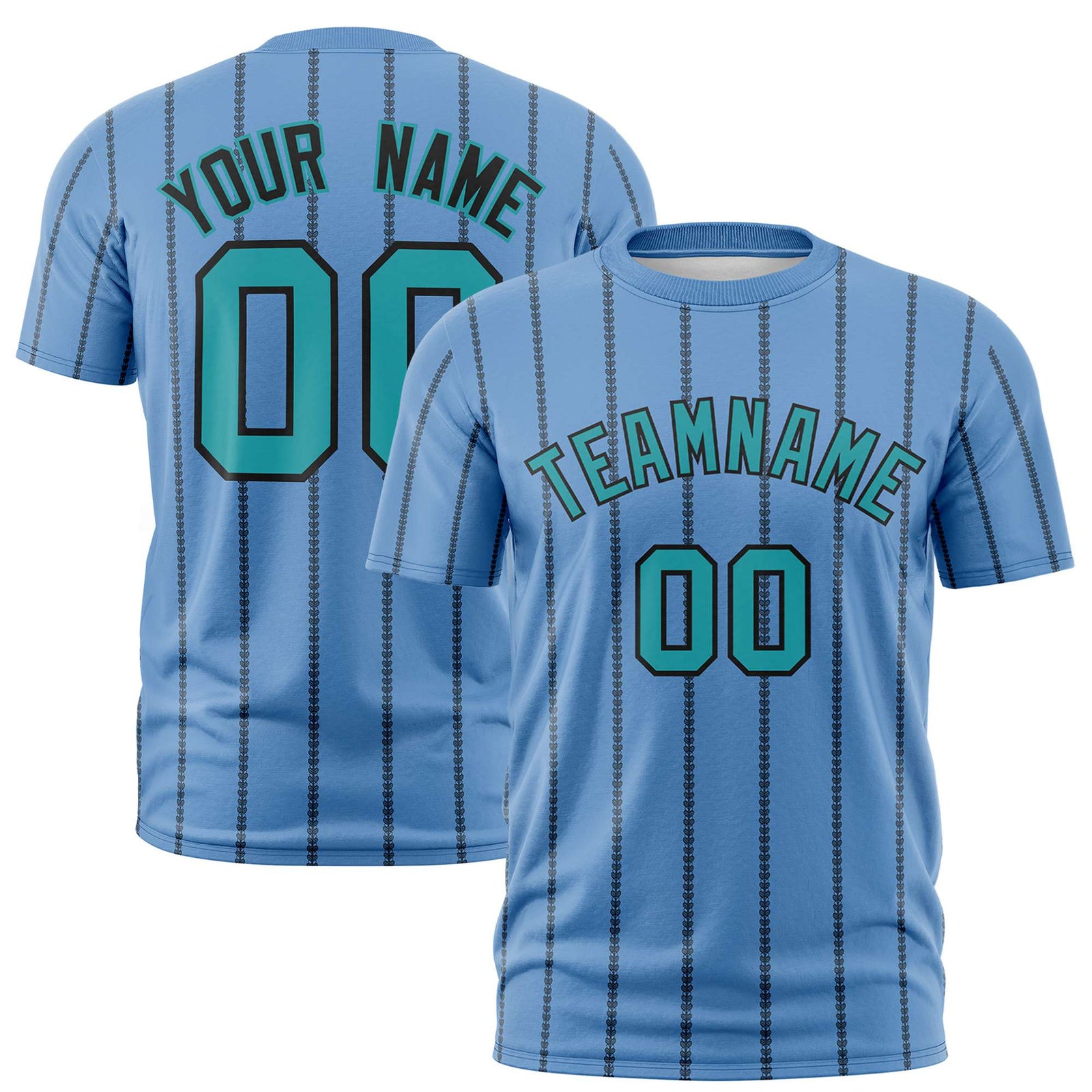 Custom Powder Blue Black Personalized Vertical Stripe Pattern Performance T-Shirt