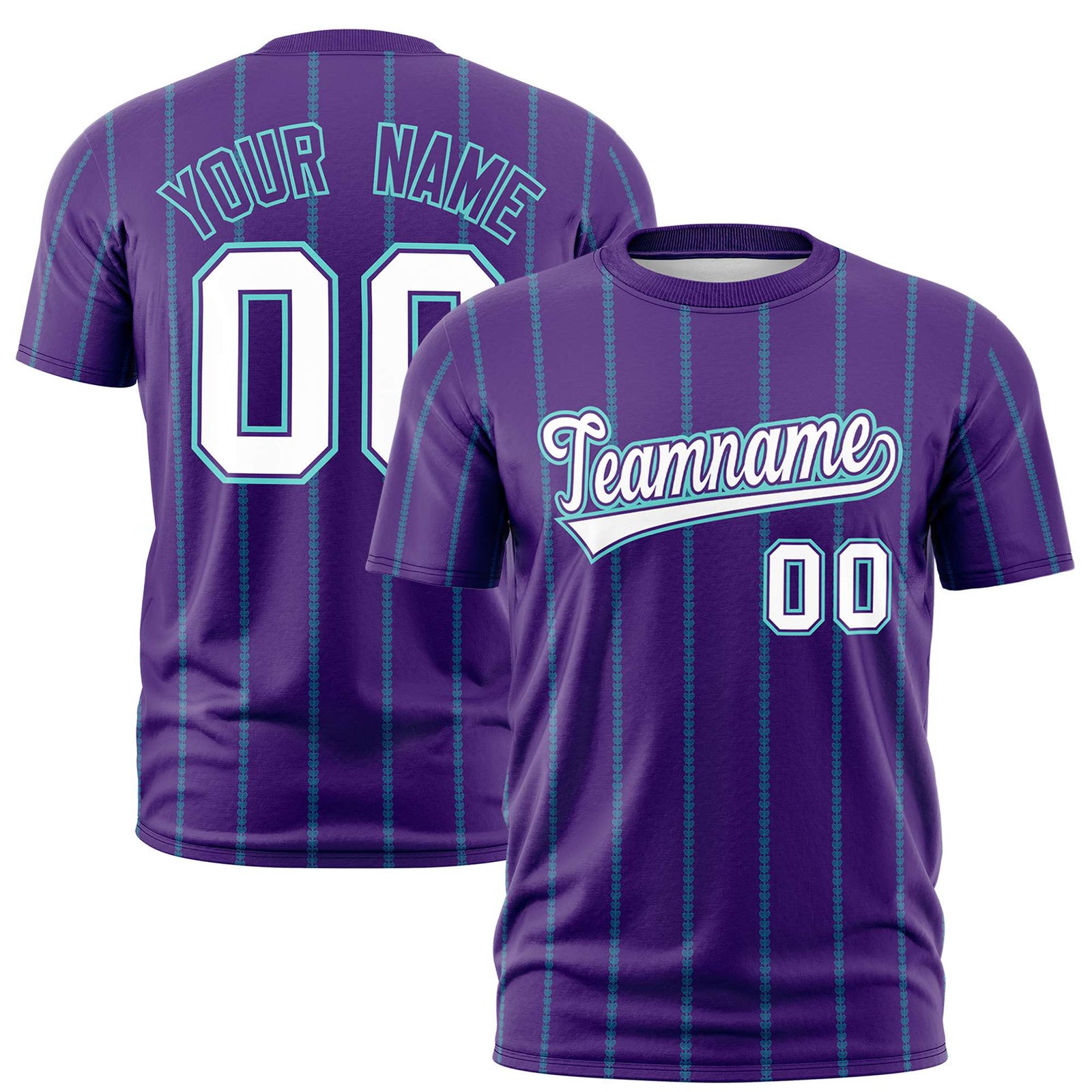 Custom Purple Aqua Personalized Vertical Stripe Pattern Performance T-Shirt