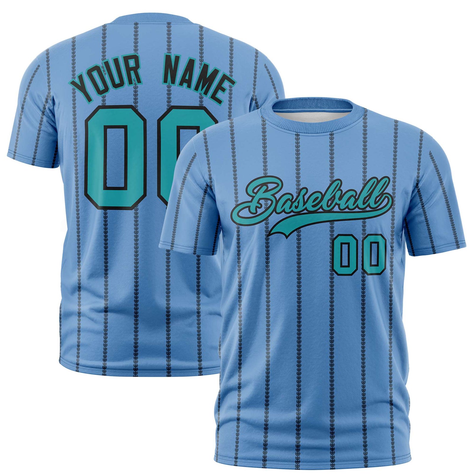 Custom Powder Blue Black Personalized Vertical Stripe Pattern Performance T-Shirt