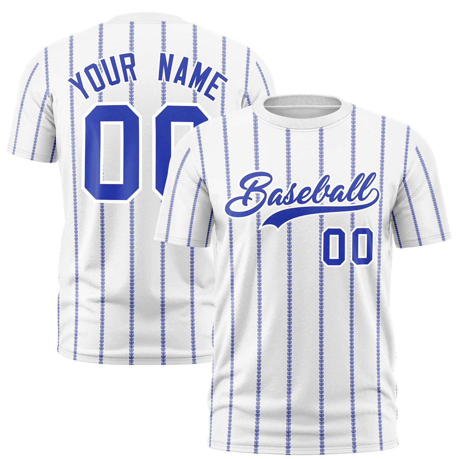 Custom White Royal Blue Personalized Vertical Stripe Pattern Performance T-Shirt