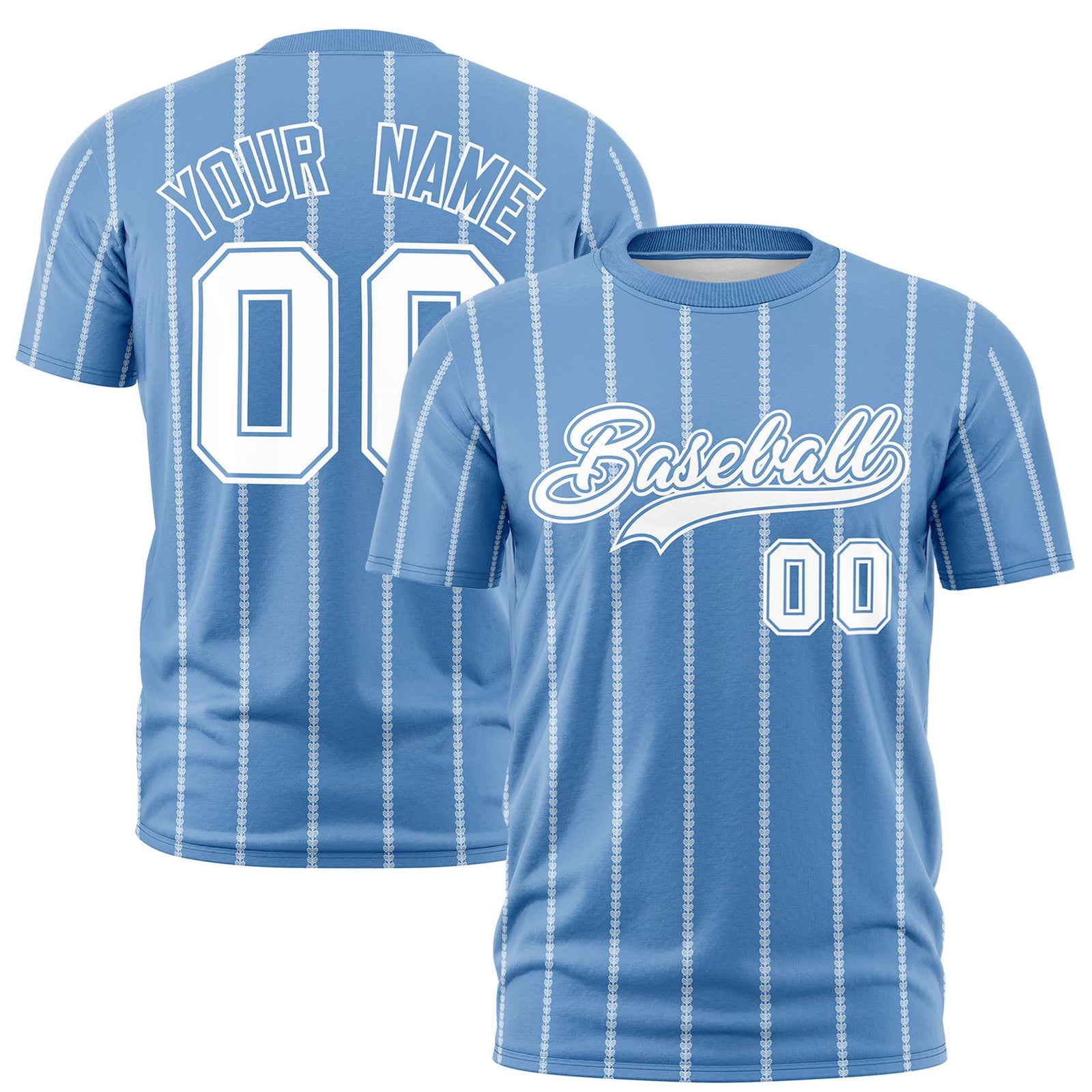 Custom Light Blue White Personalized Vertical Stripe Pattern Performance T-Shirt