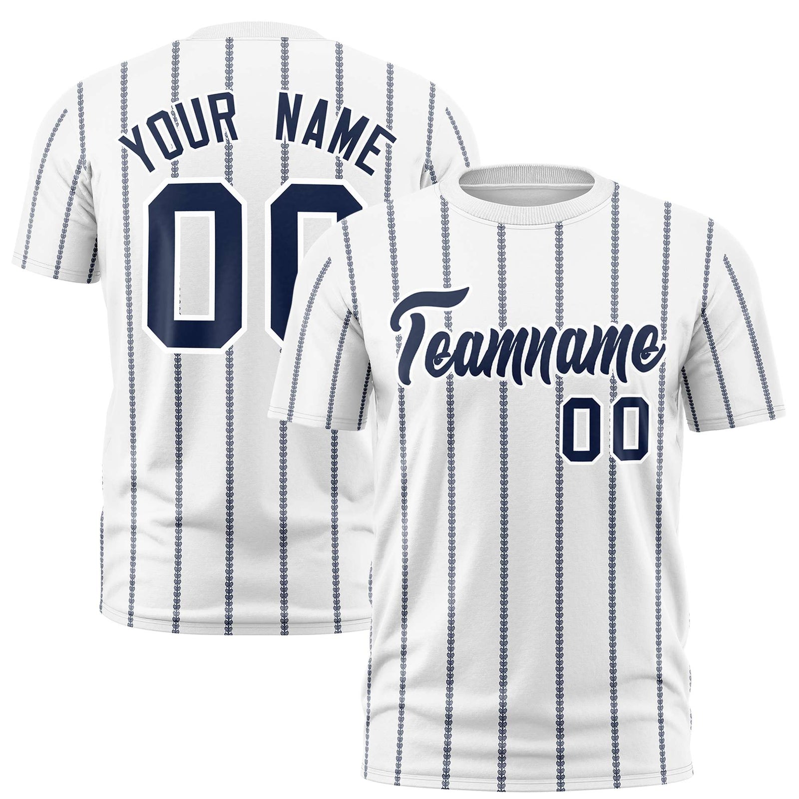Custom White Navy Personalized Vertical Stripe Pattern Performance T-Shirt