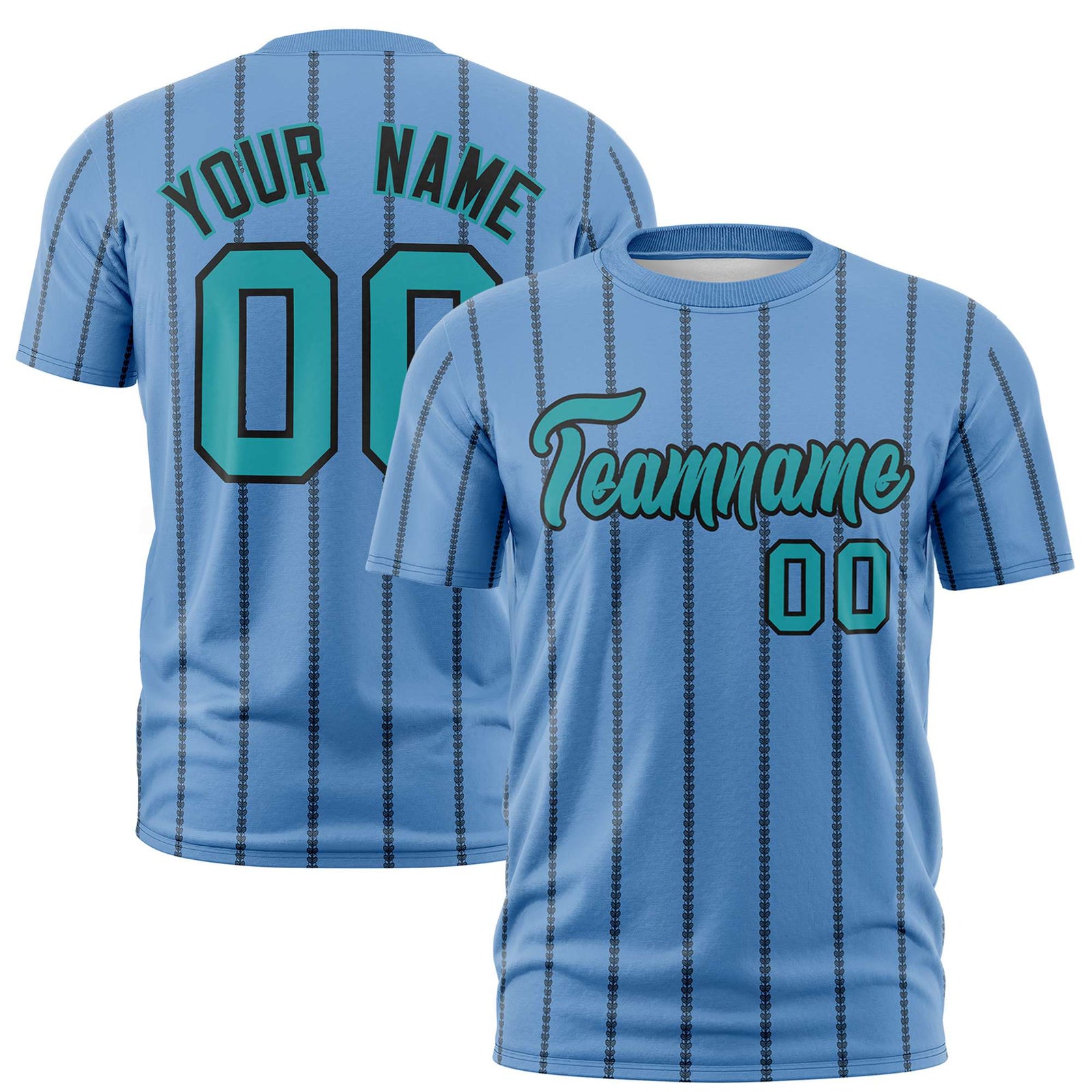 Custom Powder Blue Black Personalized Vertical Stripe Pattern Performance T-Shirt