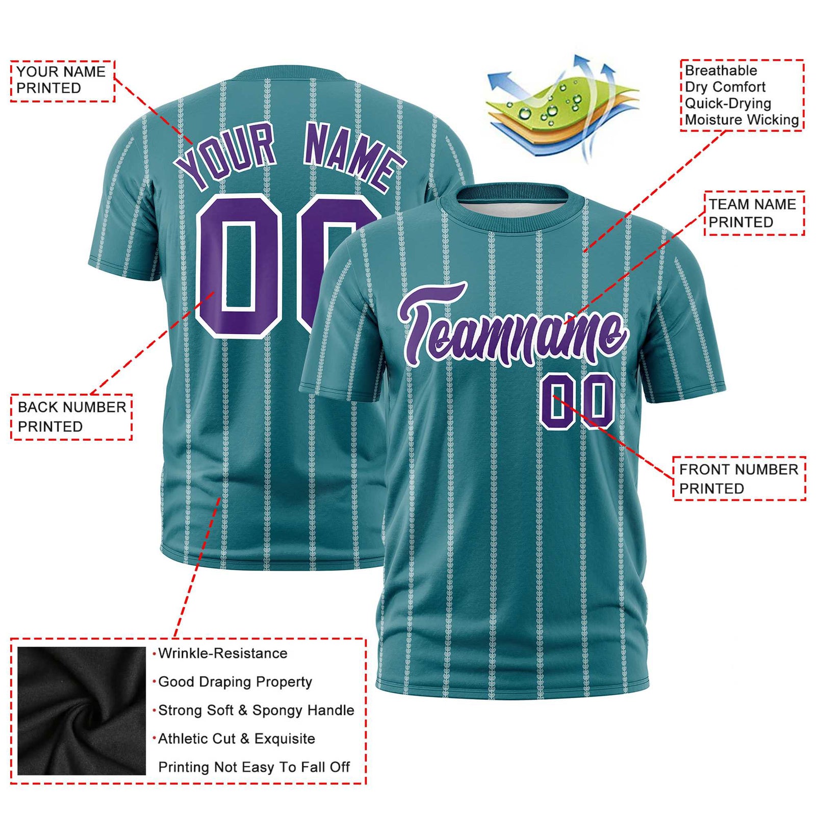 Custom Aqua Purple Personalized Vertical Stripe Pattern Performance T-Shirt