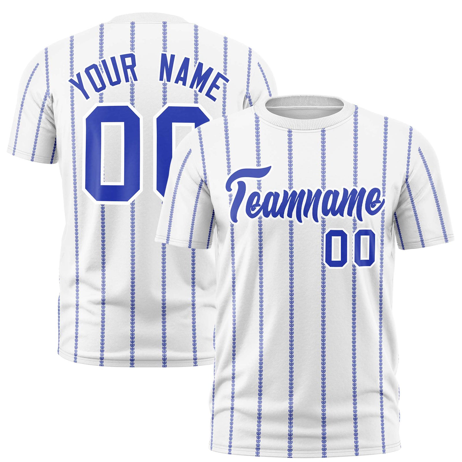Custom White Royal Blue Personalized Vertical Stripe Pattern Performance T-Shirt