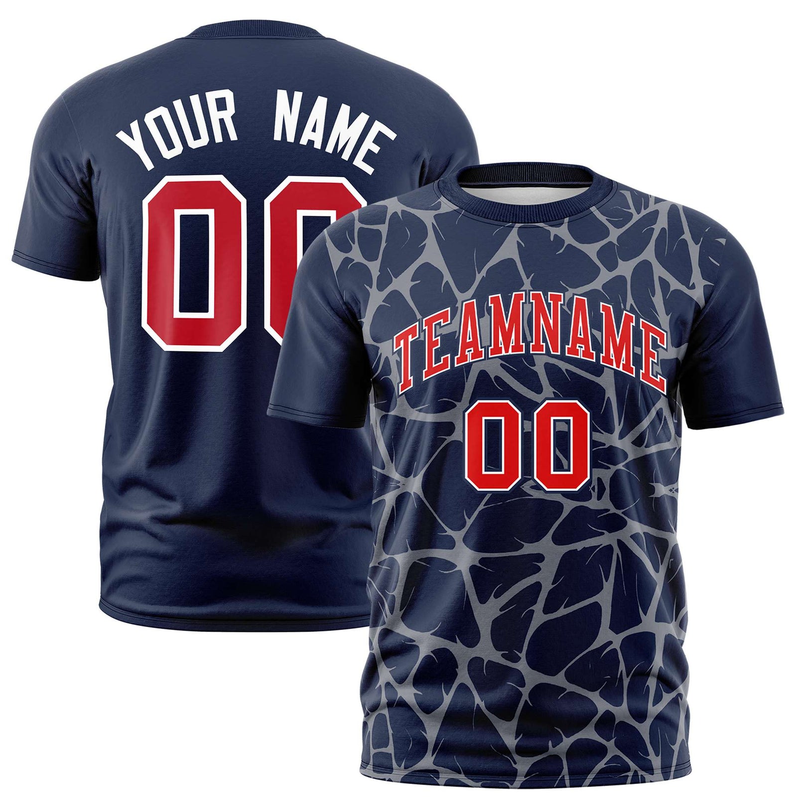 Custom Navy Gray 3D Pattern Design Abstract Network Performance T-Shirt