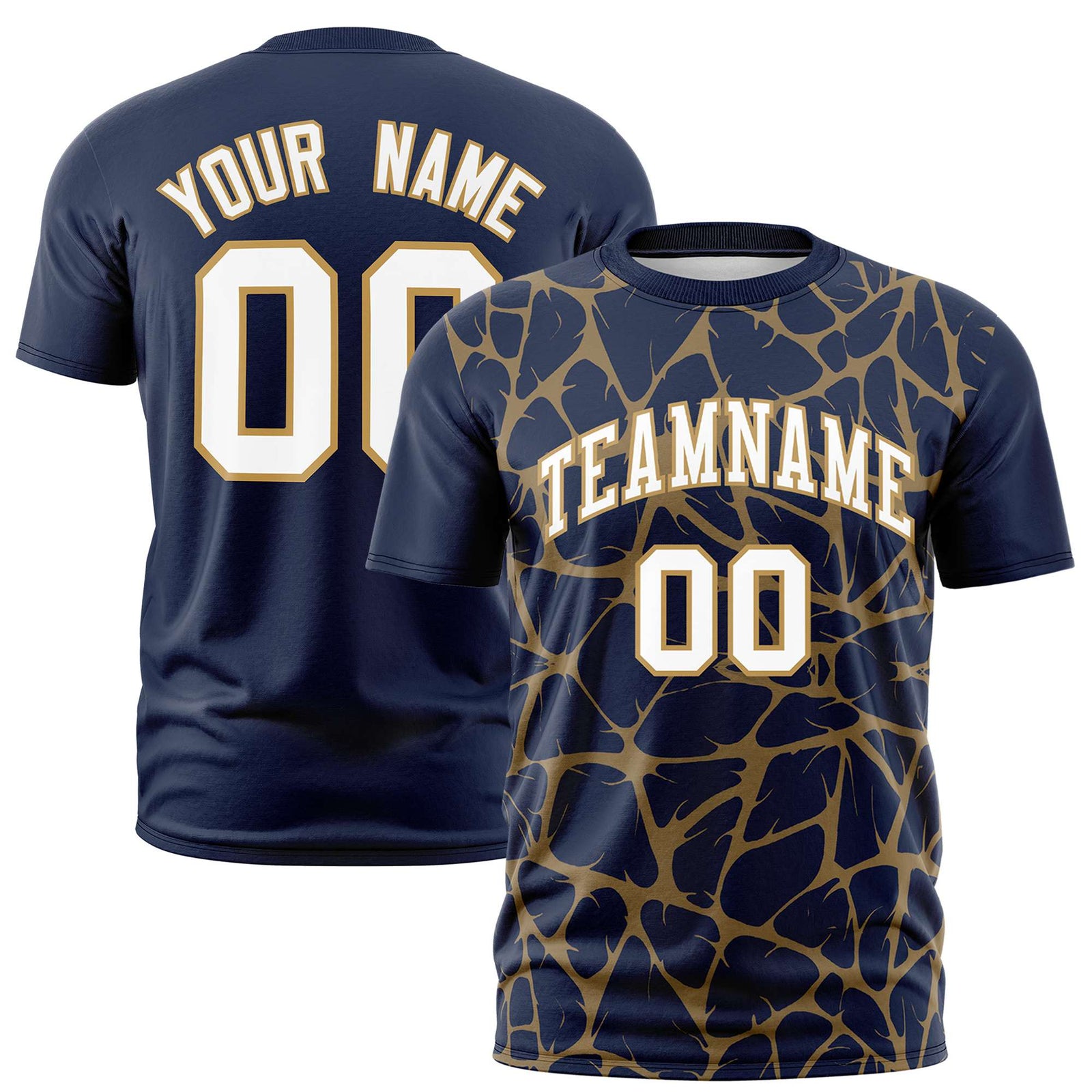 Custom Navy Old Gold 3D Pattern Design Abstract Network Performance T-Shirt
