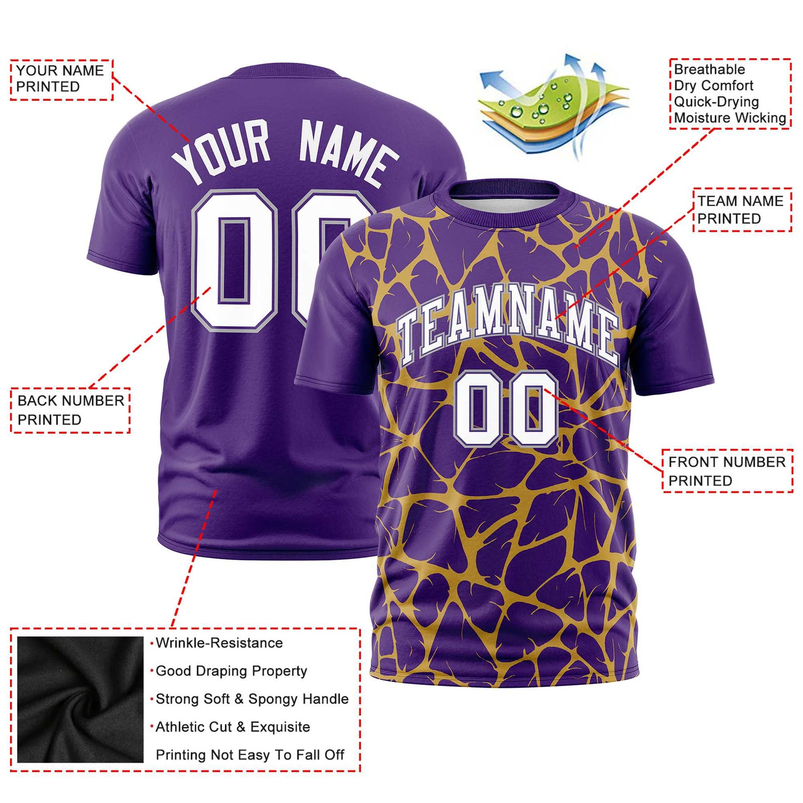 Custom Purple Gold-01 3D Pattern Design Abstract Network Performance T-Shirt