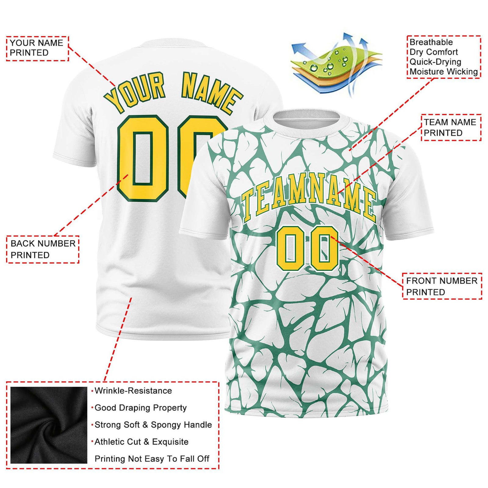 Custom White Kelly Green 3D Pattern Design Abstract Network Performance T-Shirt