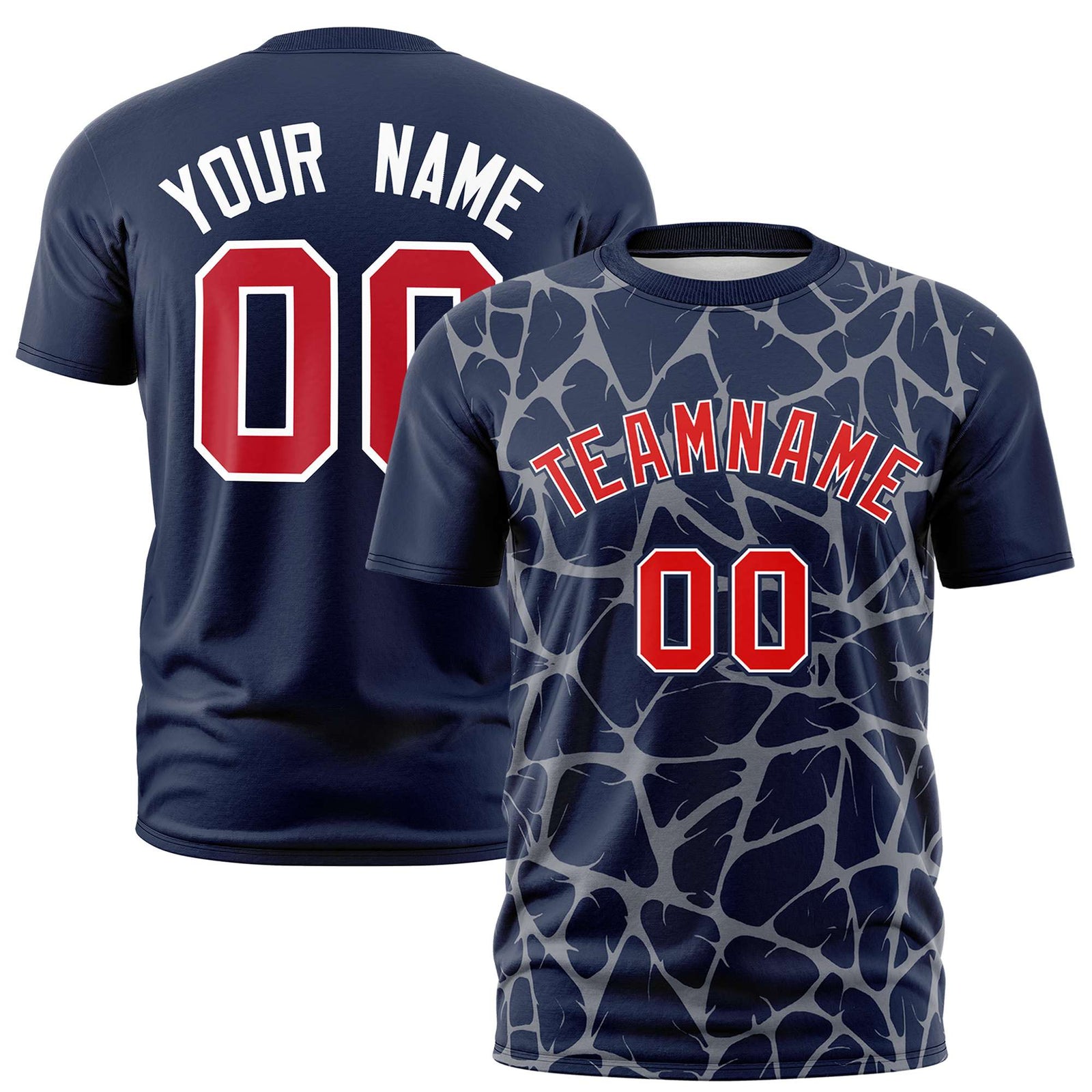 Custom Navy Gray 3D Pattern Design Abstract Network Performance T-Shirt