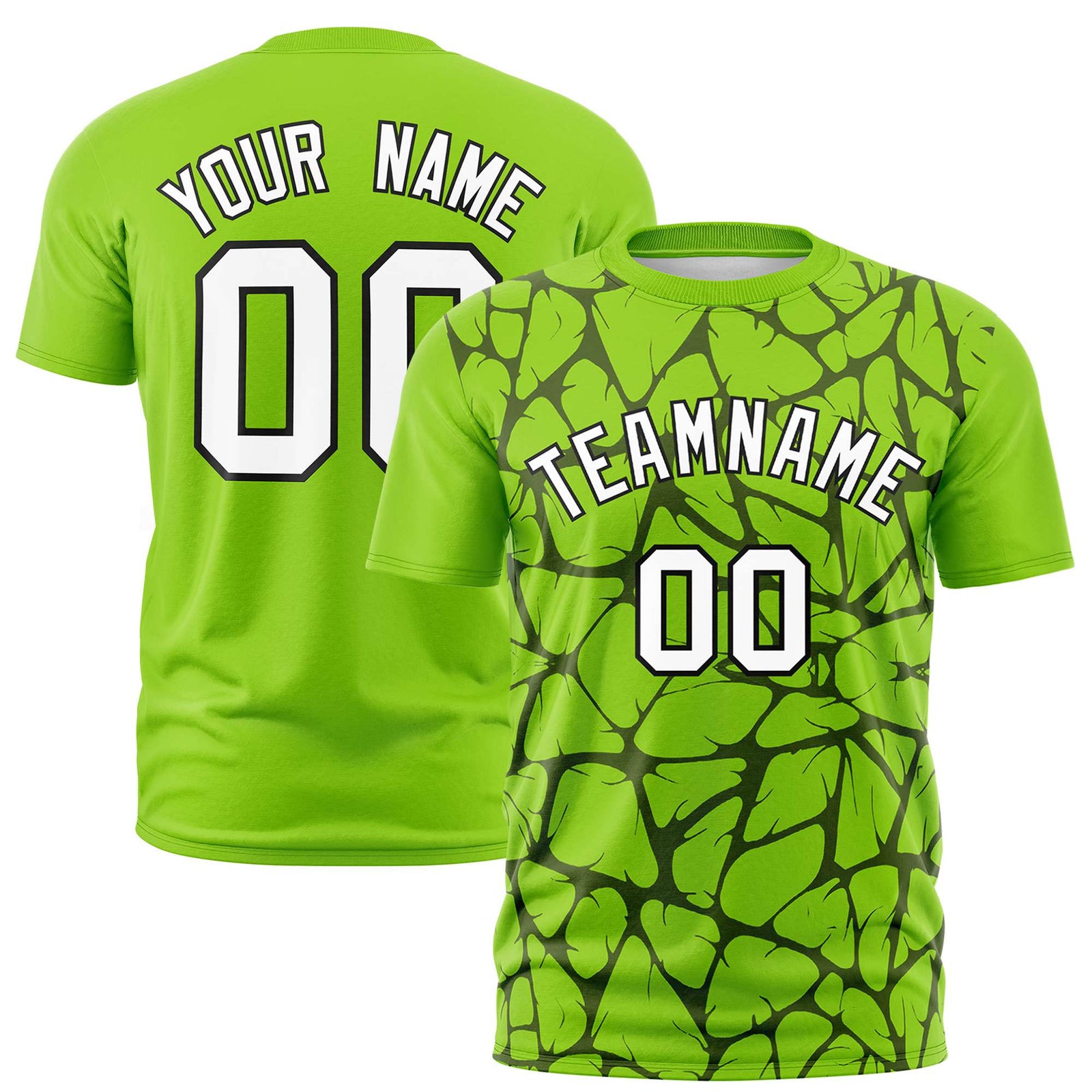 Custom Neon Green Black 3D Pattern Design Abstract Network Performance T-Shirt