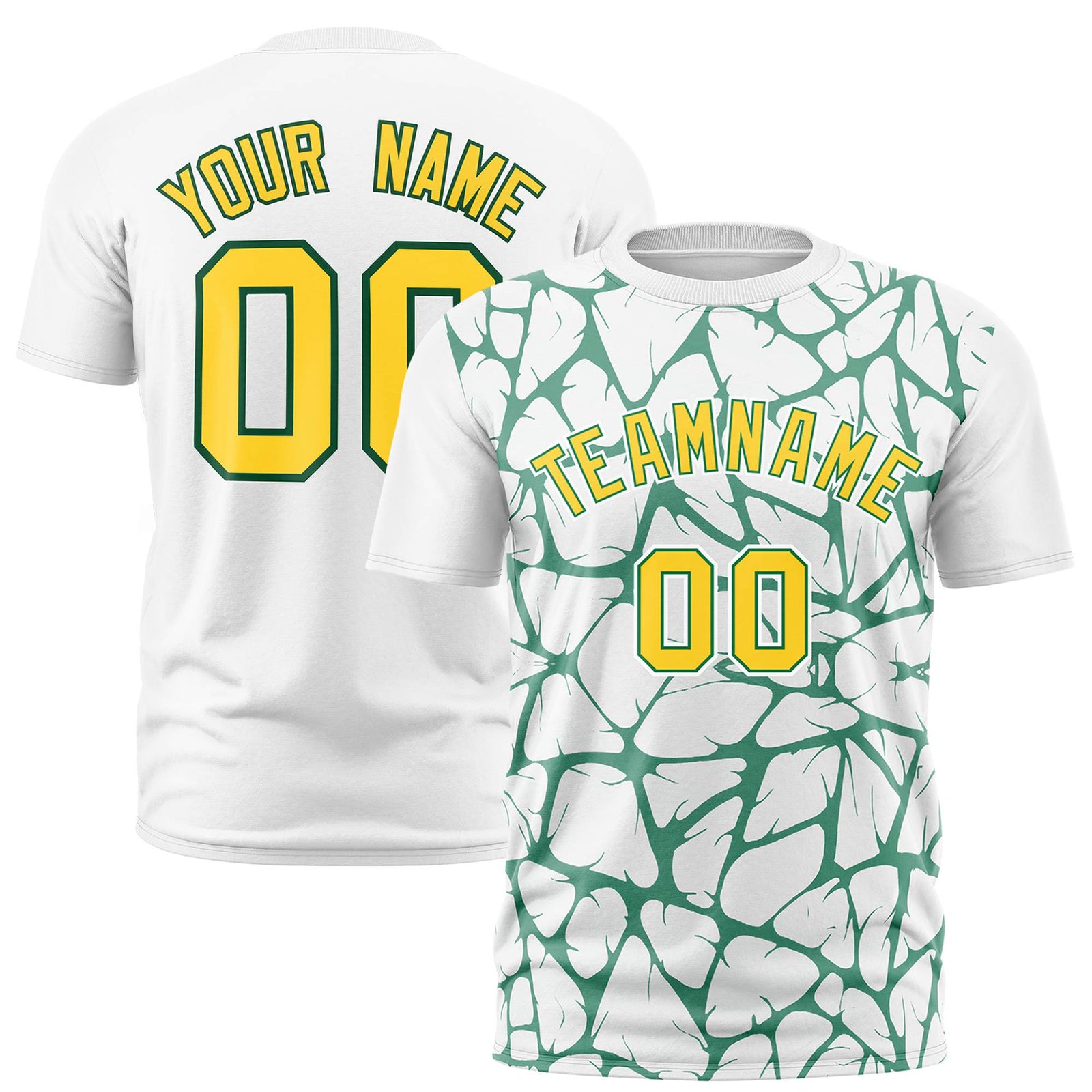 Custom White Kelly Green 3D Pattern Design Abstract Network Performance T-Shirt