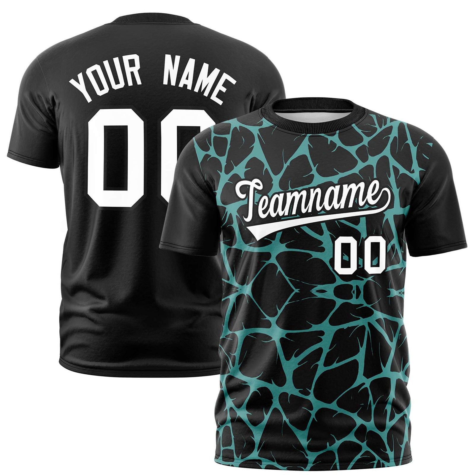 Custom Black Bright Green 3D Pattern Design Abstract Network Performance T-Shirt