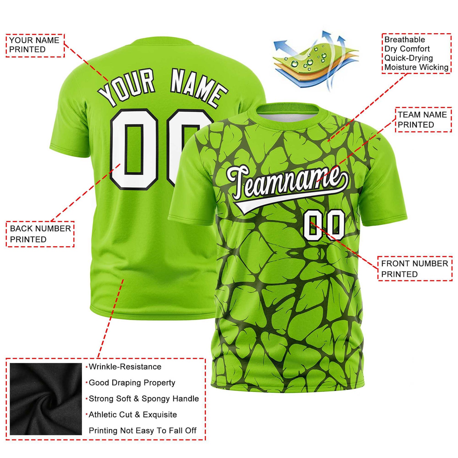 Custom Neon Green Black 3D Pattern Design Abstract Network Performance T-Shirt