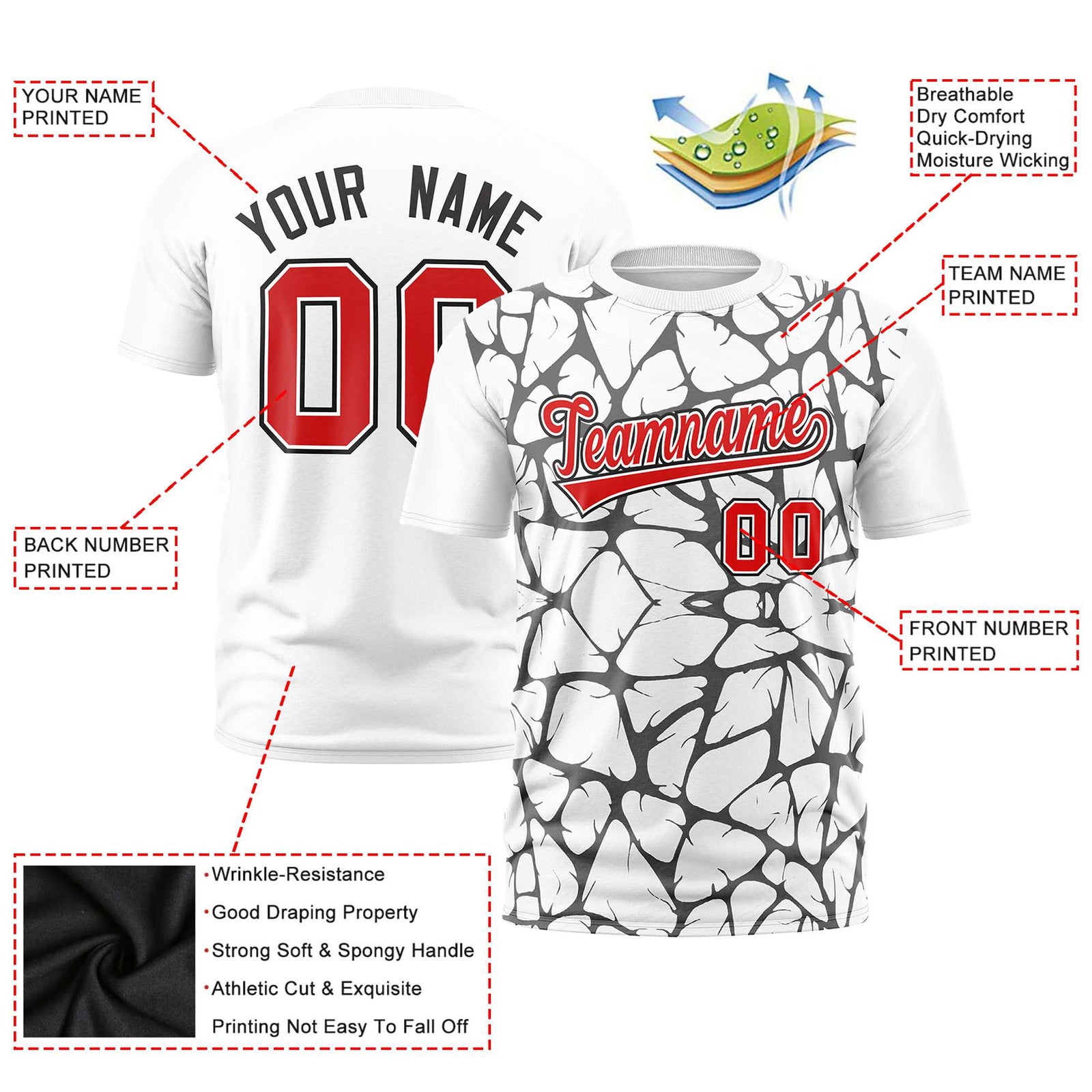 Custom White Black 3D Pattern Design Abstract Network Performance T-Shirt