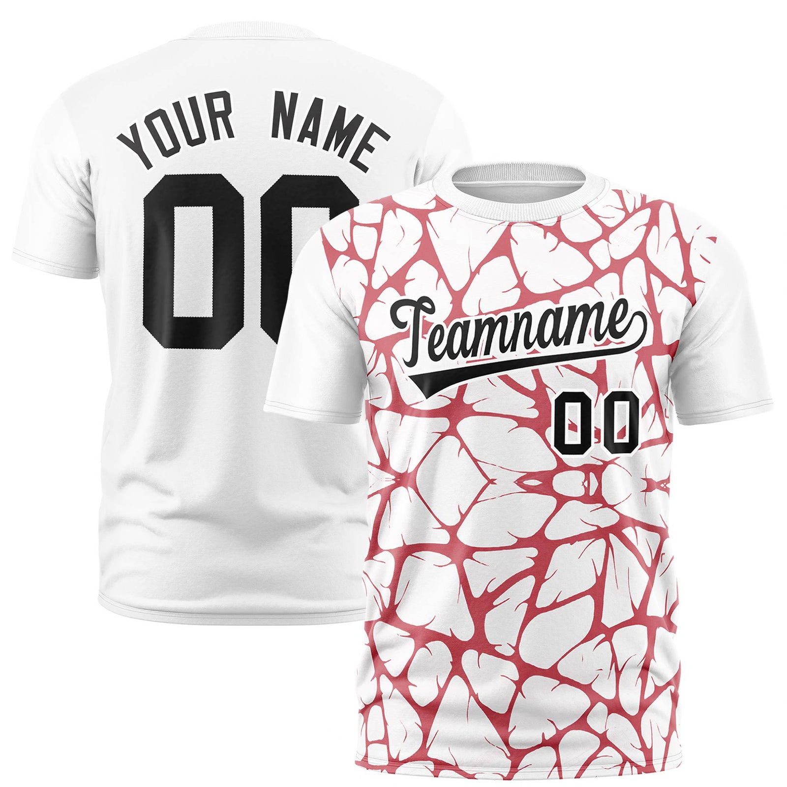 Custom White Red 3D Pattern Design Abstract Network Performance T-Shirt