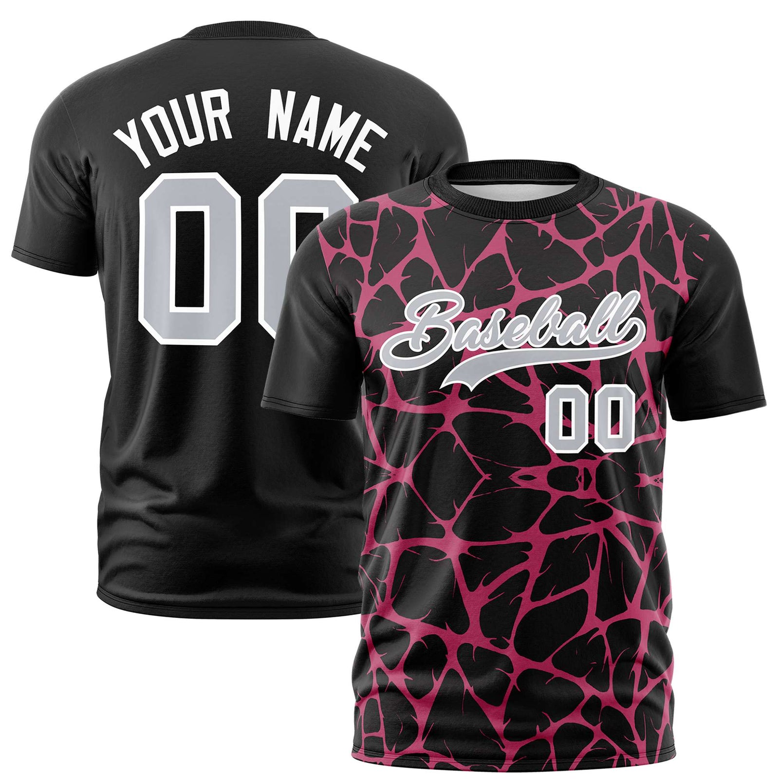 Custom Black Pink 3D Pattern Design Abstract Network Performance T-Shirt