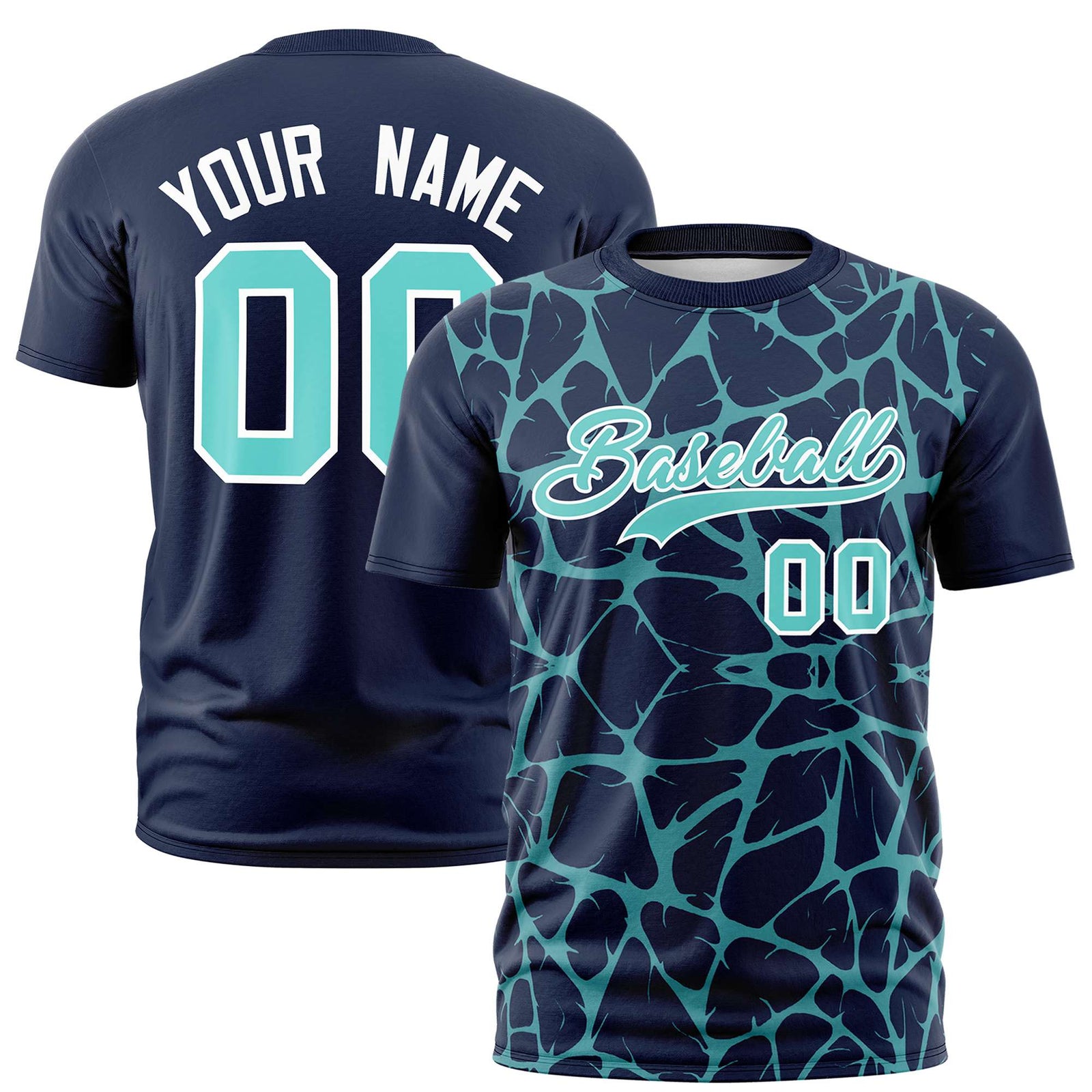 Custom Navy Bright Green 3D Pattern Design Abstract Network Performance T-Shirt