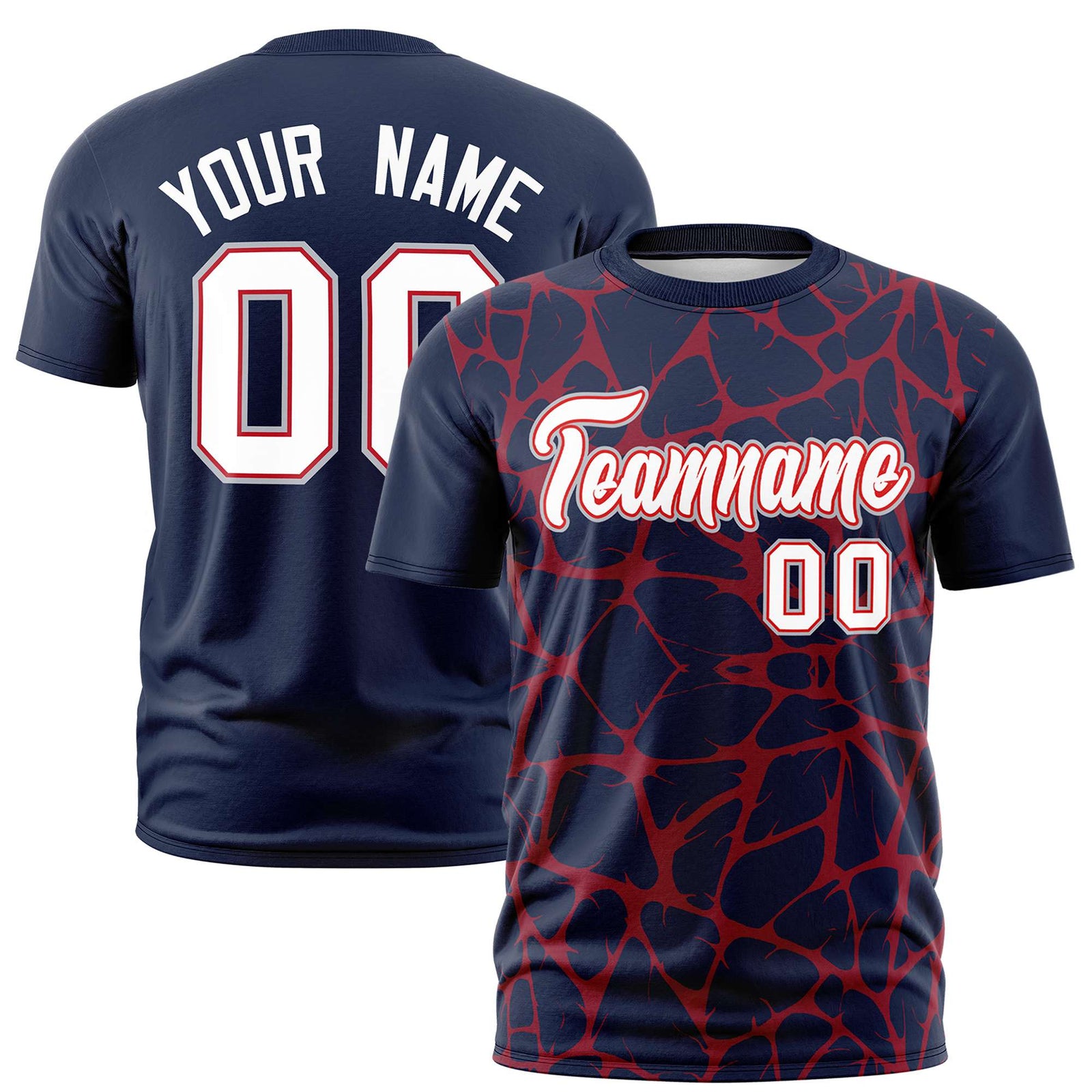 Custom Navy Red 3D Pattern Design Abstract Network Performance T-Shirt